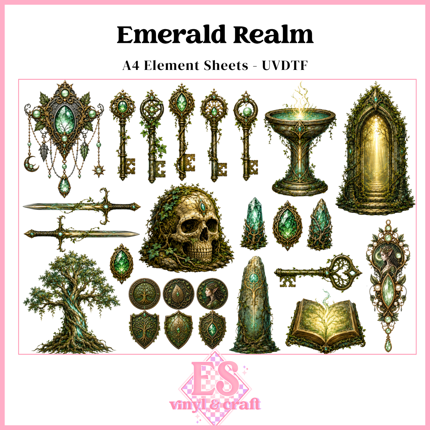 Emerald Realm - UVDTF Element Sheet (A4 Sheet)