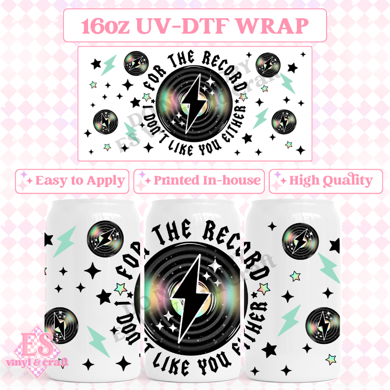 For the Record White - 16oz Beer Can / Libbey UV-DTF Transfer image 0