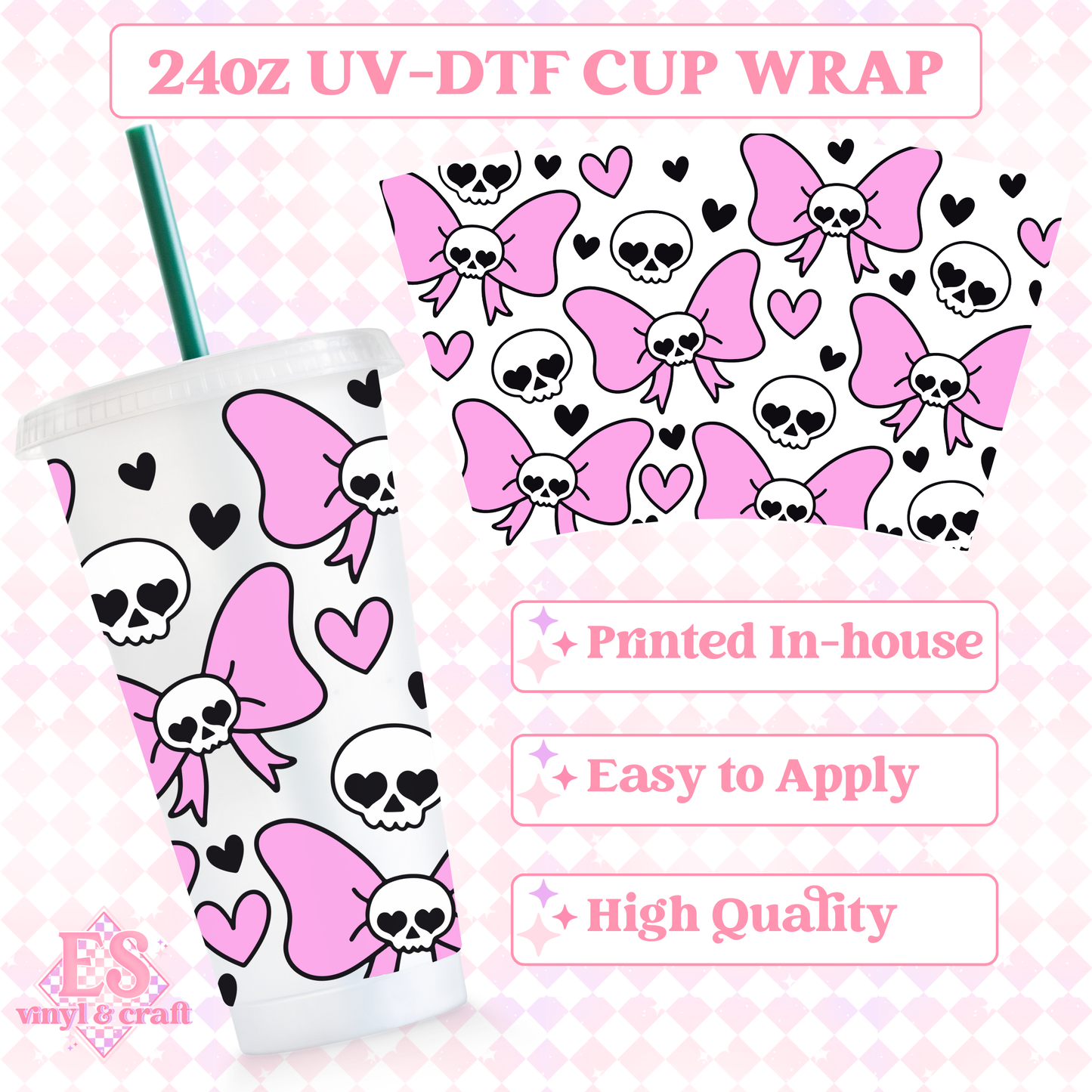 Skull Bows - UVDTF 24oz Cold Cup Wrap image 0
