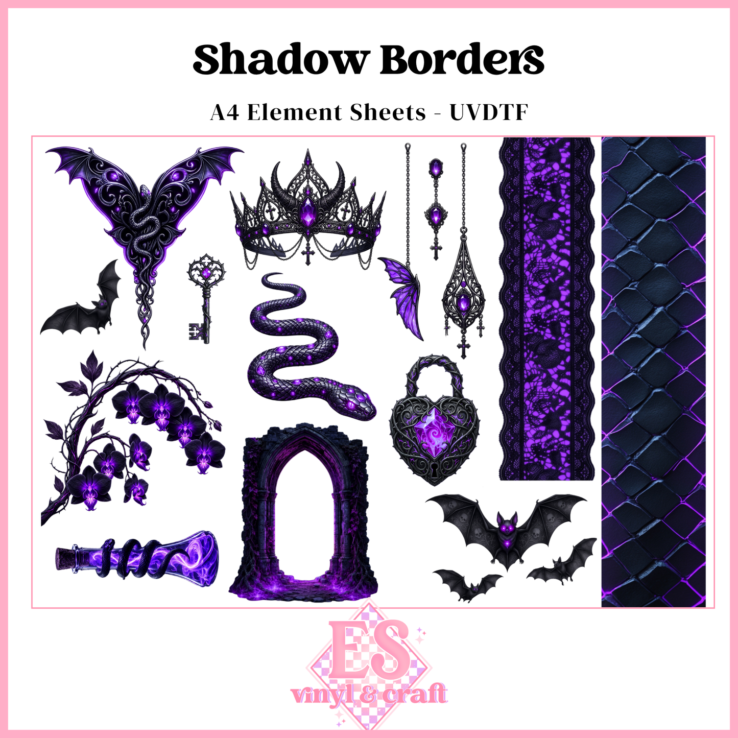 Shadow Borders - UVDTF Element Sheet (A4 Sheet)