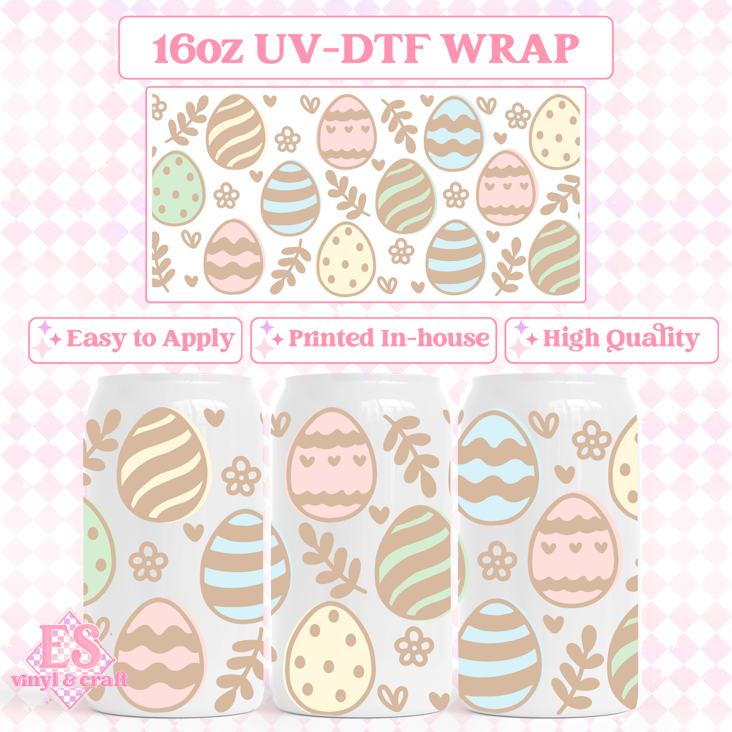 Pastel Easter Eggs - 16oz Beer Can / Libbey UV-DTF Transfer image 0