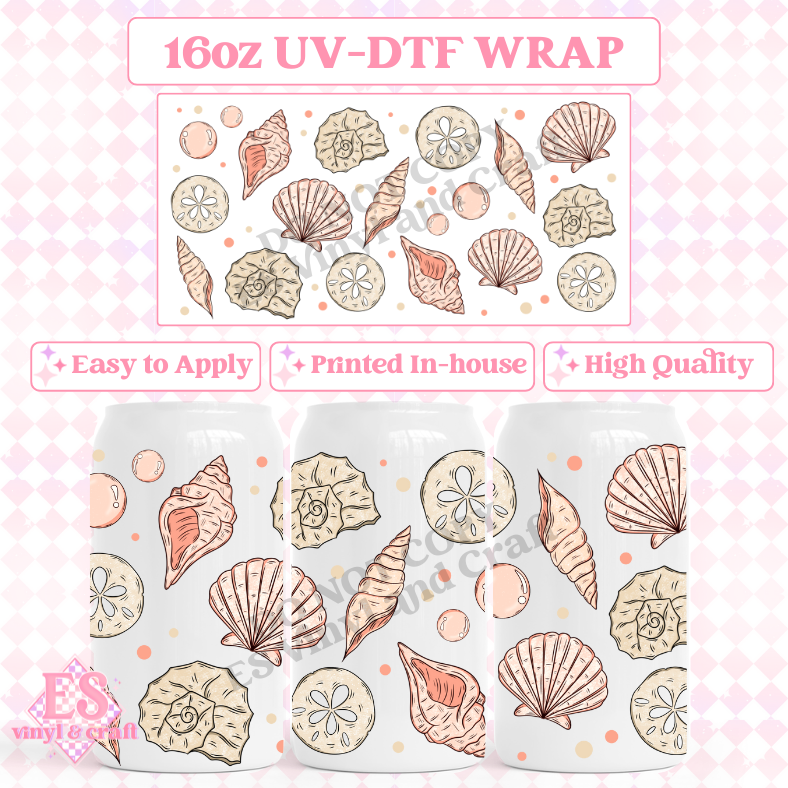 Coral Seashells - 16oz Beer Can / Libbey UV-DTF Transfer image 0