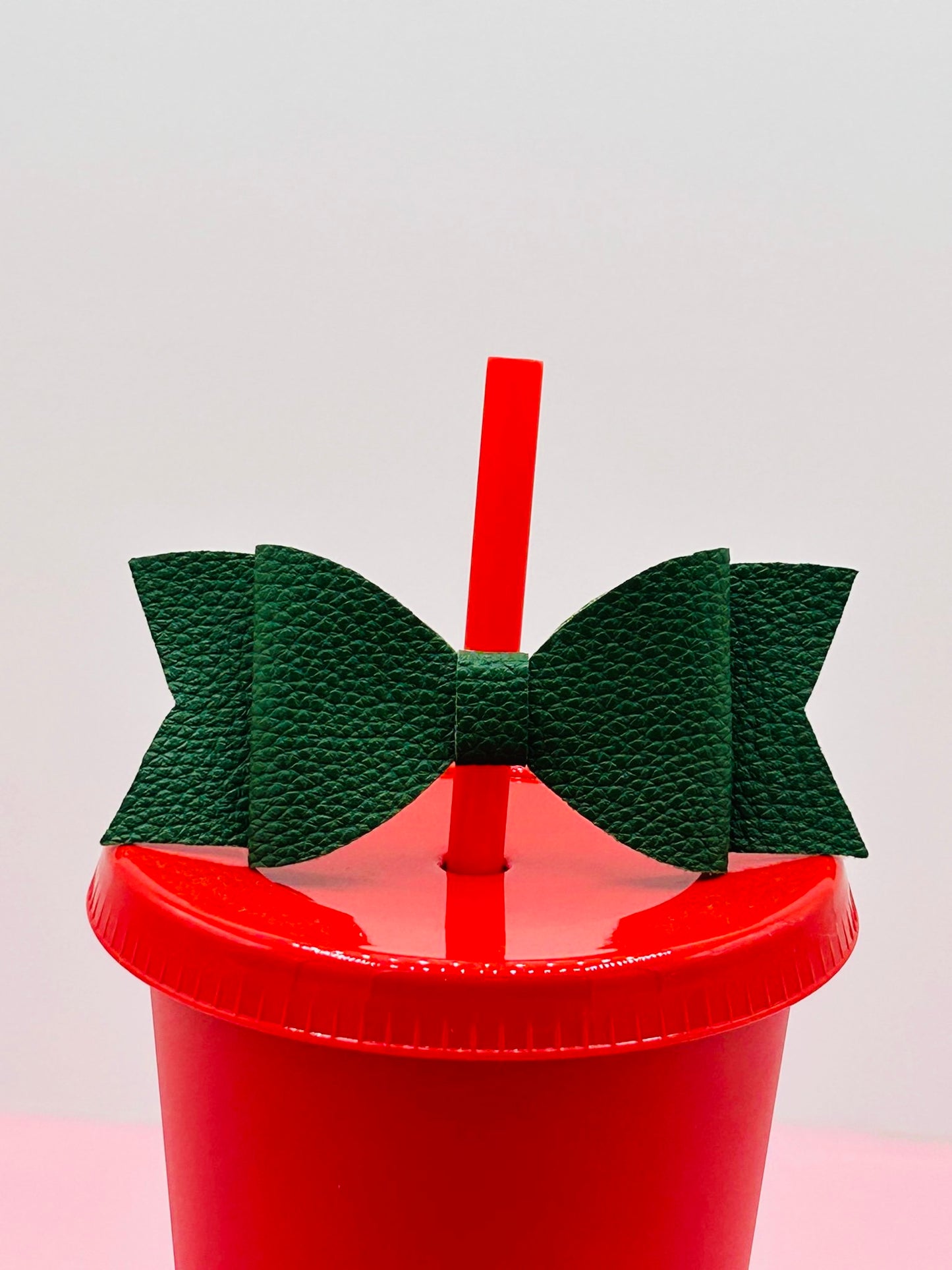 Bow Straw Topper - Faux Leather Dark Green image 0