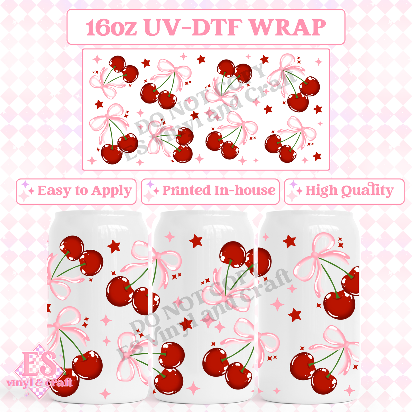 Pink Cherries - 16oz Beer Can / Libbey UV-DTF image 0