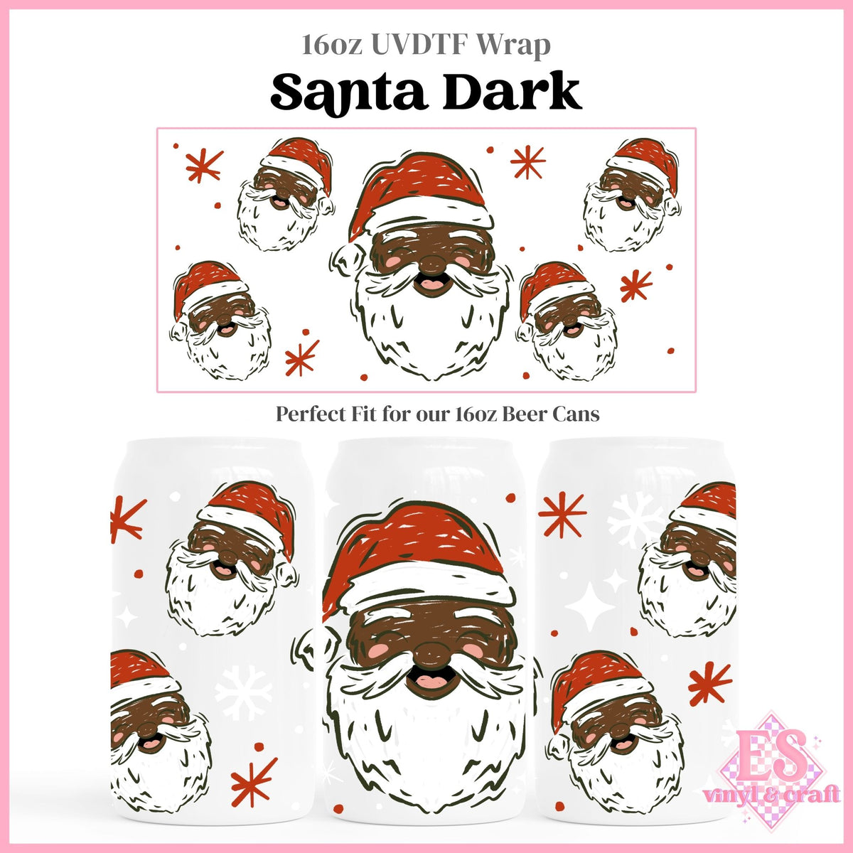 Santa Dark - 16oz Beer Can / Libbey UVDTF Transfers