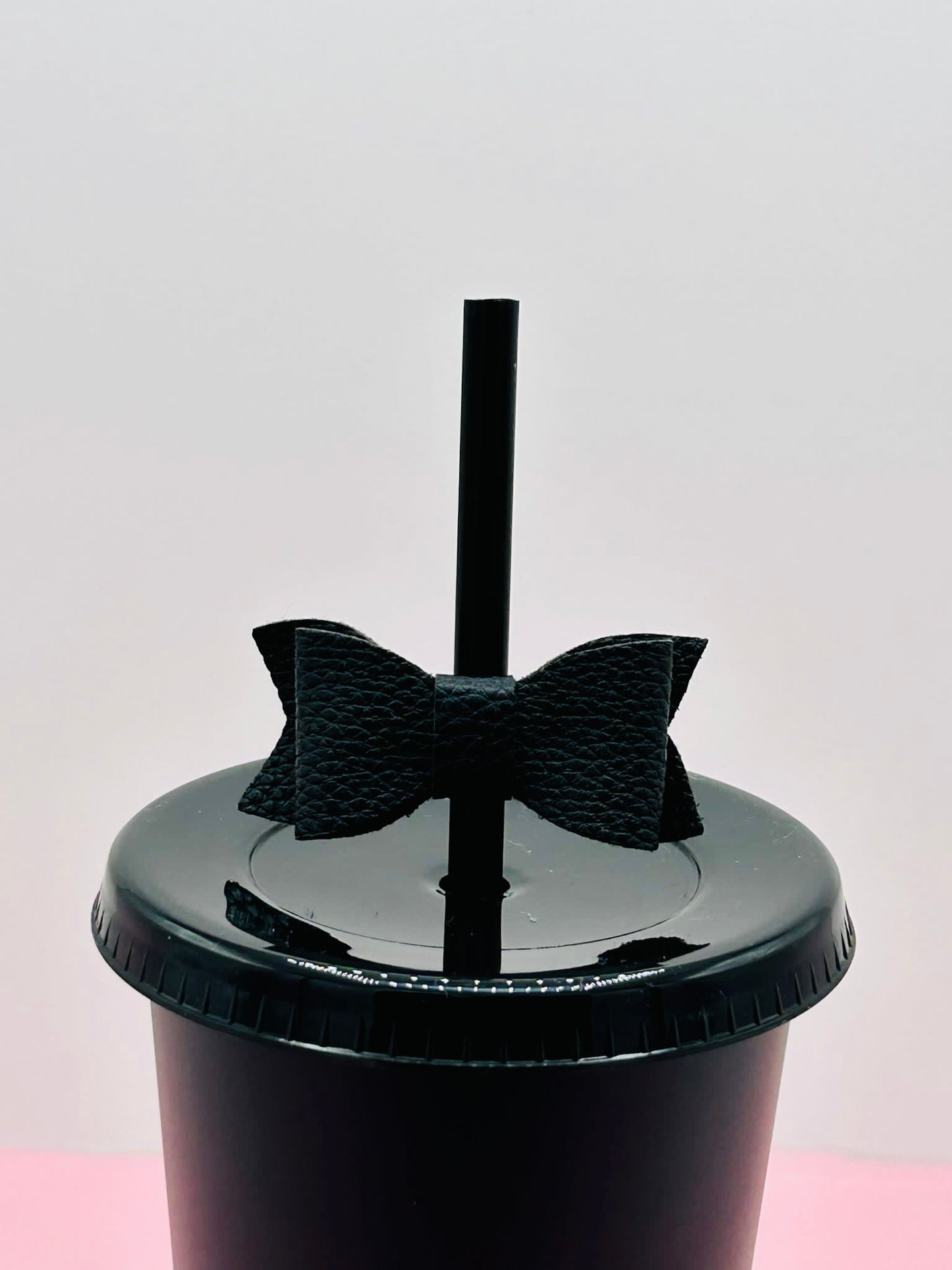 Mini Bow Straw Topper - Faux Leather Black image 0