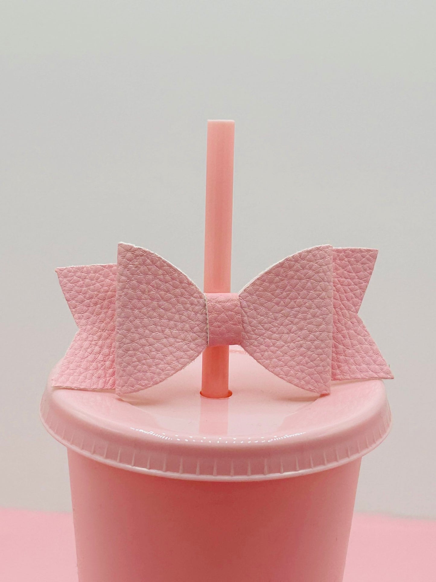 Bow Straw Topper - Faux Leather Baby Pink image 0