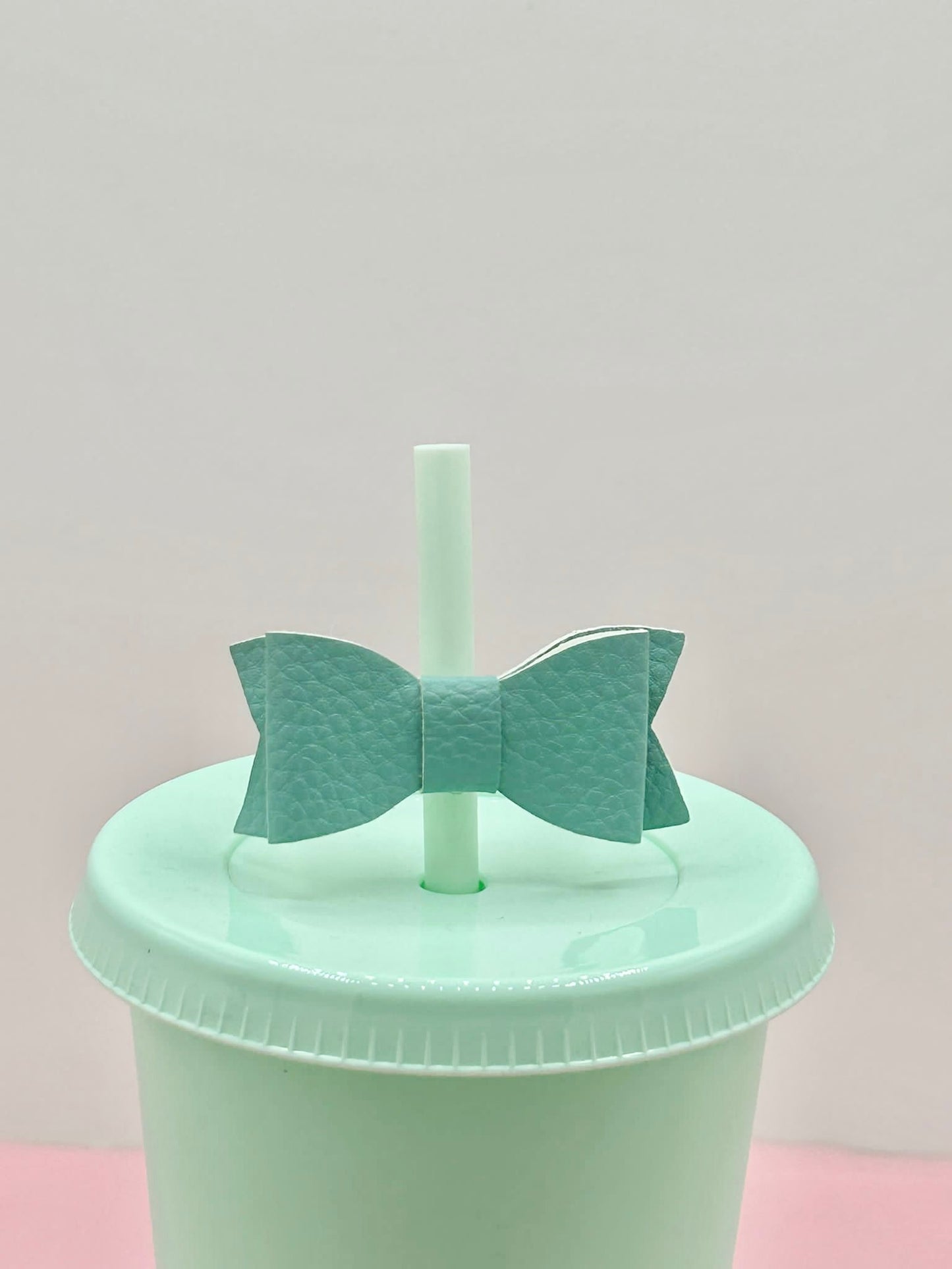 Mini Bow Straw Topper - Faux Leather Mint image 0