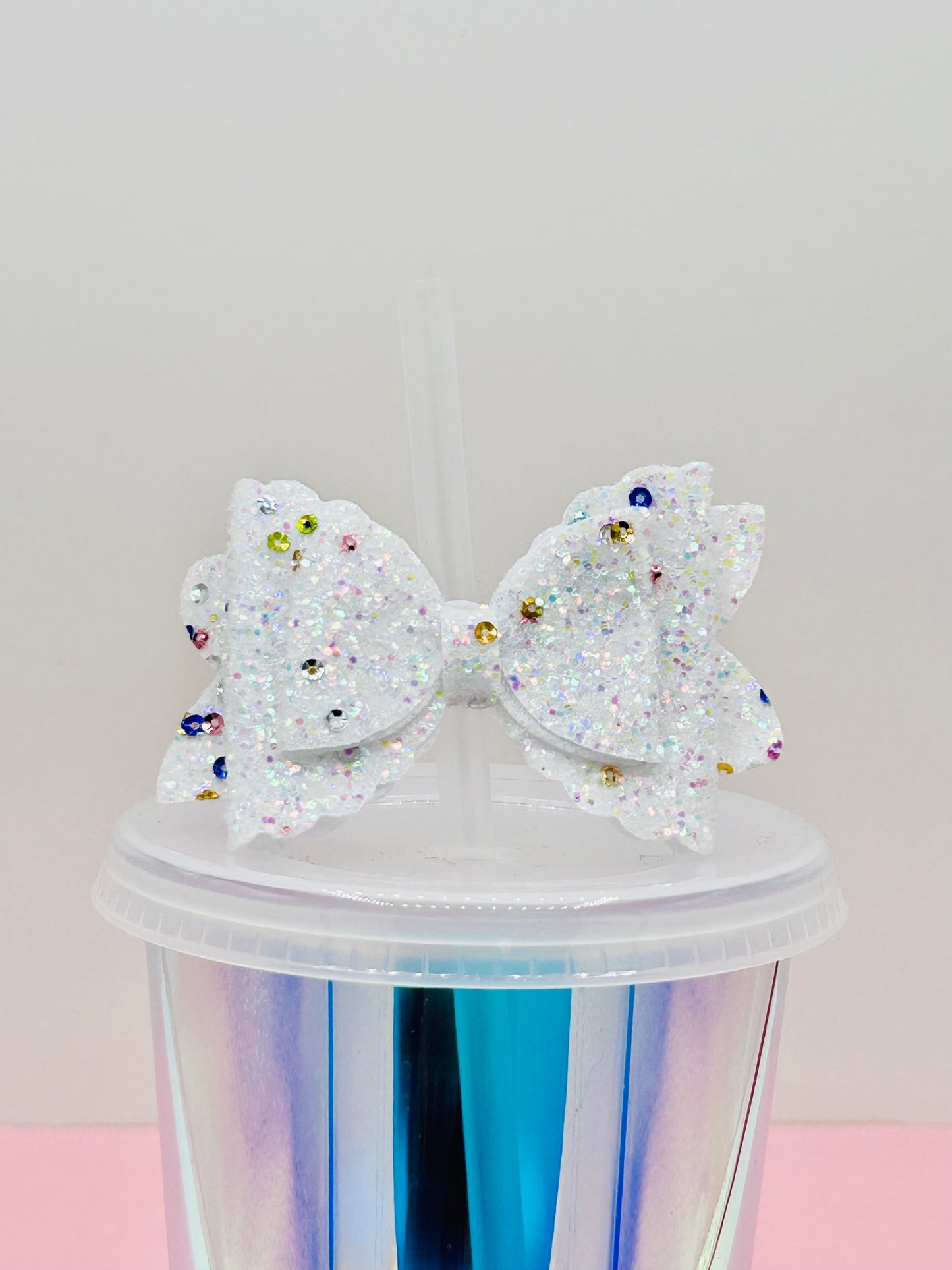 Bow Straw Topper - Rainbow White image 0