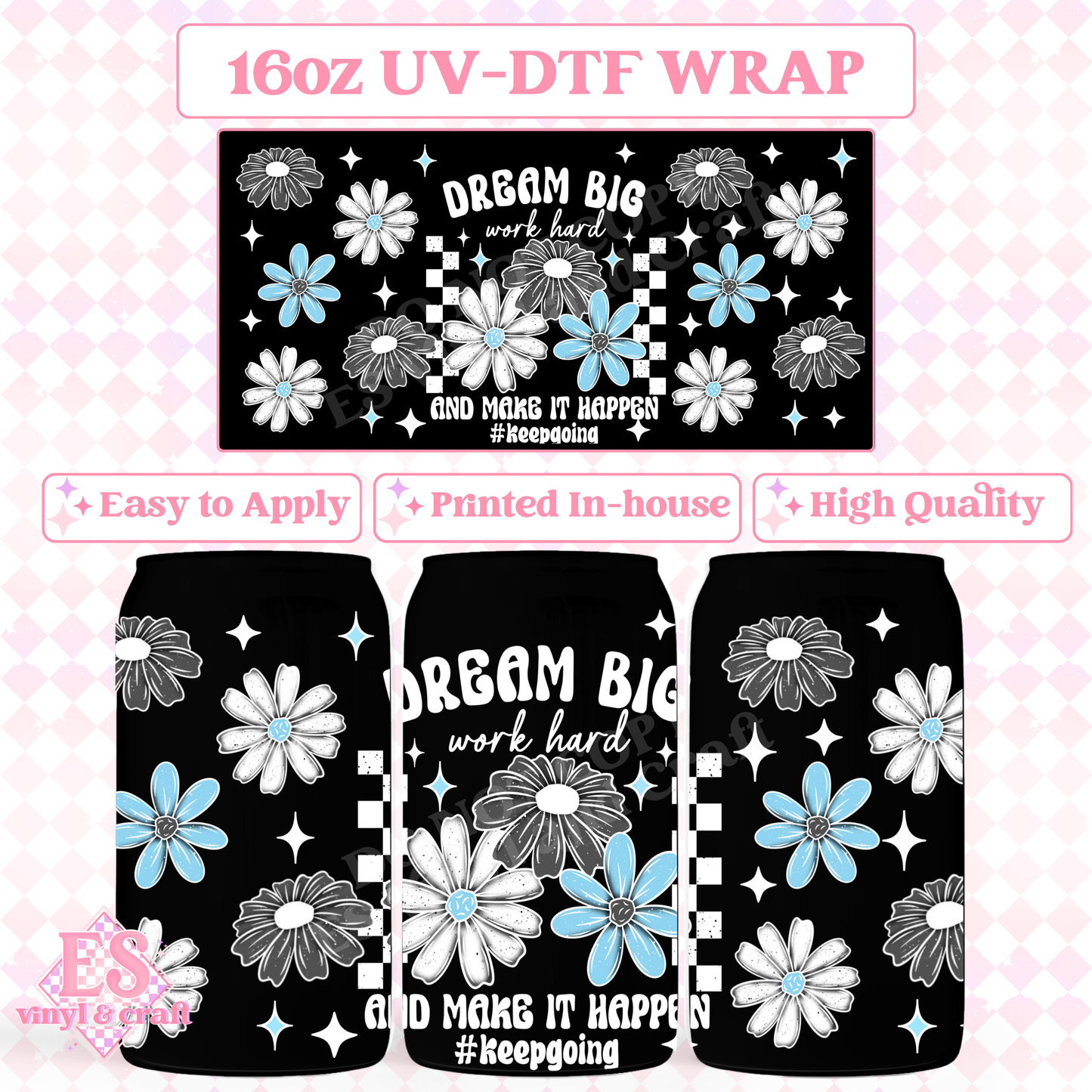 Dream Big (White Elements) - 16oz Beer Can / Libbey UV-DTF Transfer image 0