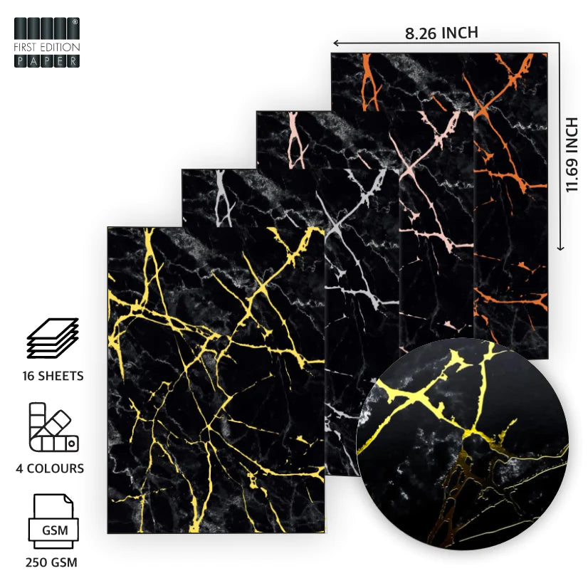 First Edition Black Marble A4 Foiled Paper Pad - 250GSM image 2