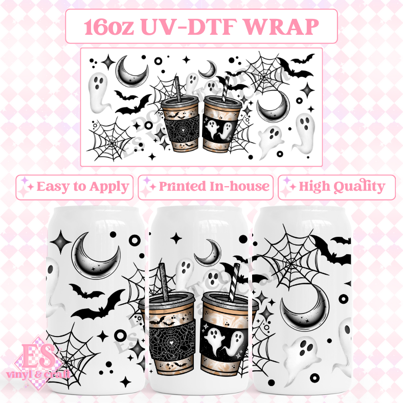 Spooky Coffee Black - 16oz Beer Can / Libbey UV-DTF image 0