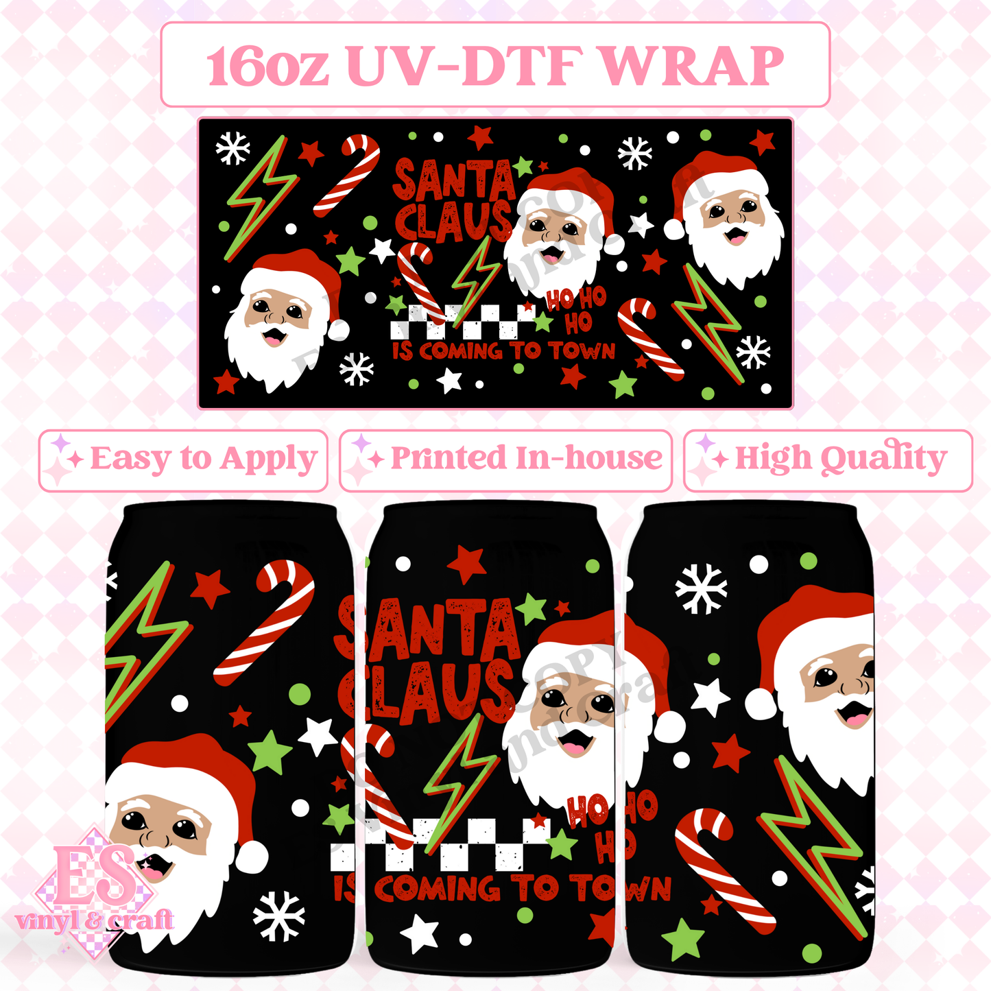 Santa Claus is Coming to Town - 16oz Beer Can / Libbey UV-DTF Transfer image 0