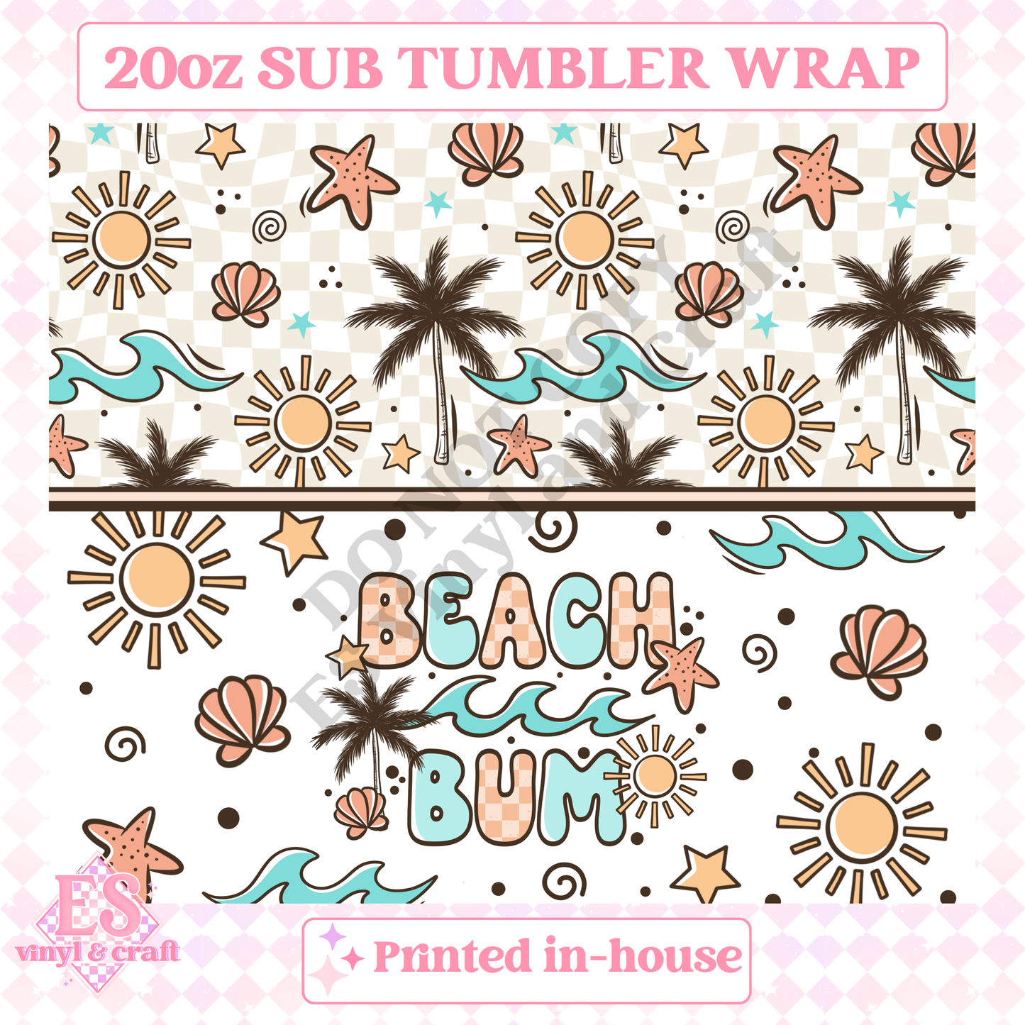 Beach Bum - Full 20oz Tumbler Sublimation Print image 1