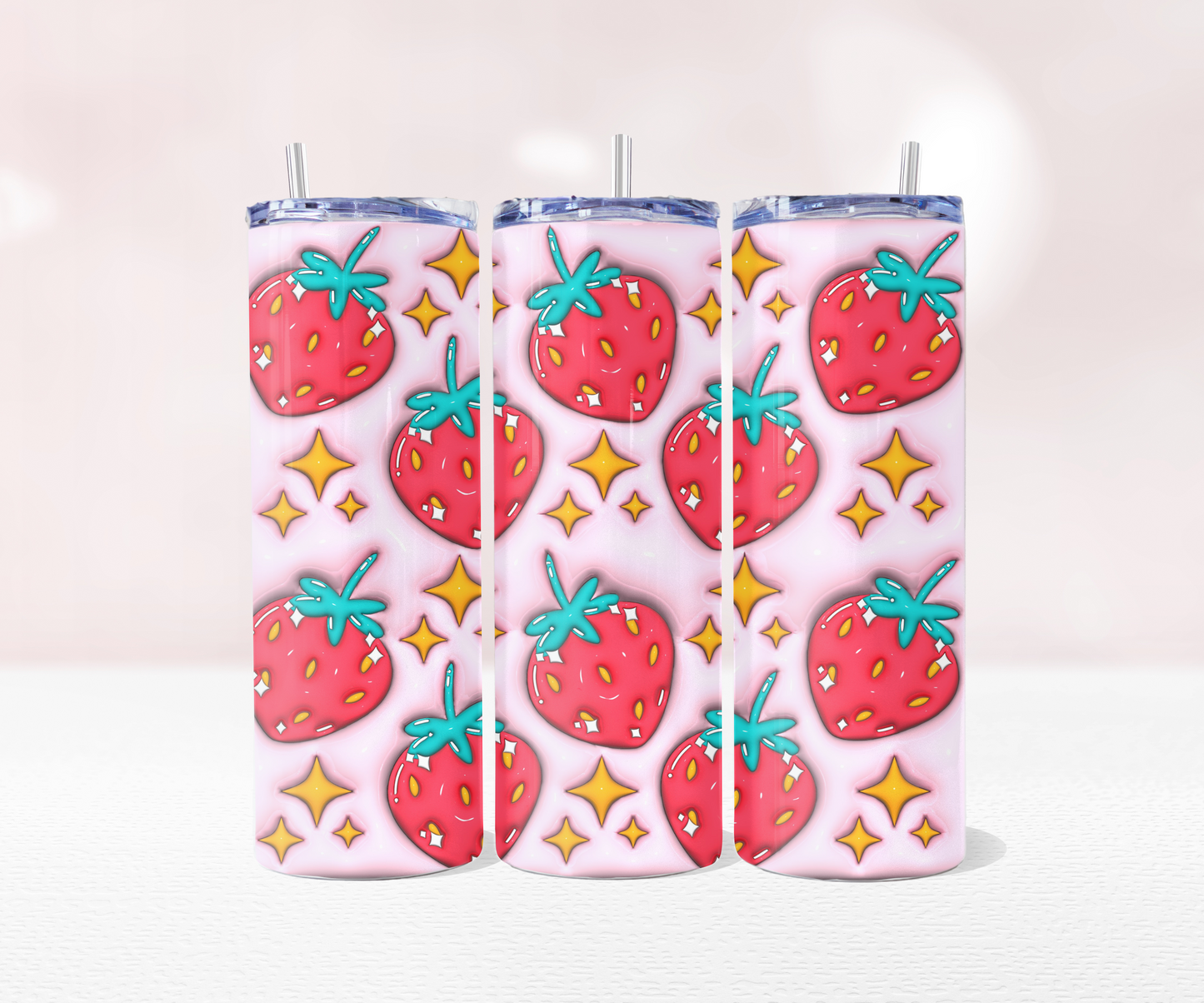 Strawberries Shines - Full 20oz Tumbler Sublimation Ready To Print image 0