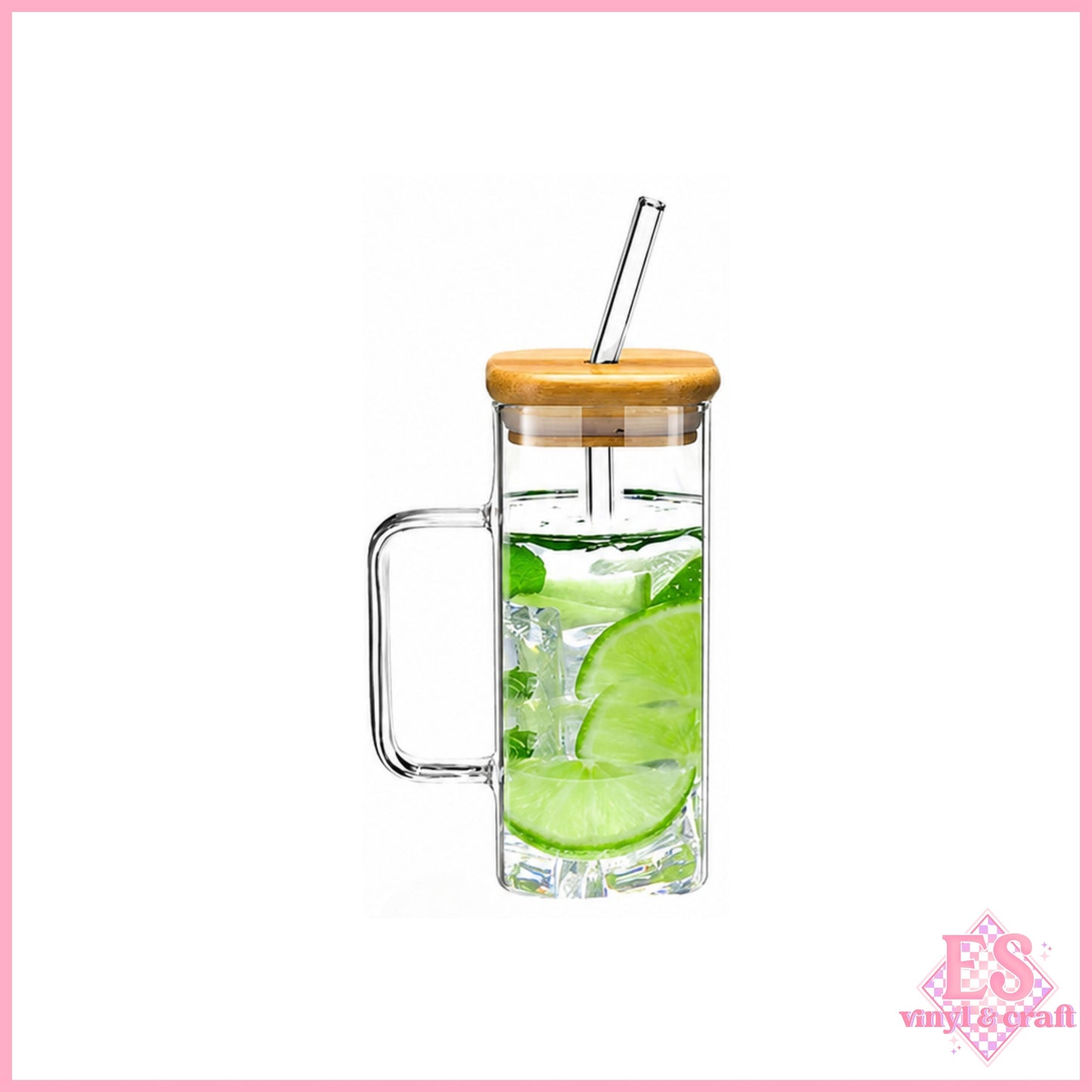 Square Glass Mug with Bamboo Lid 13.5oz