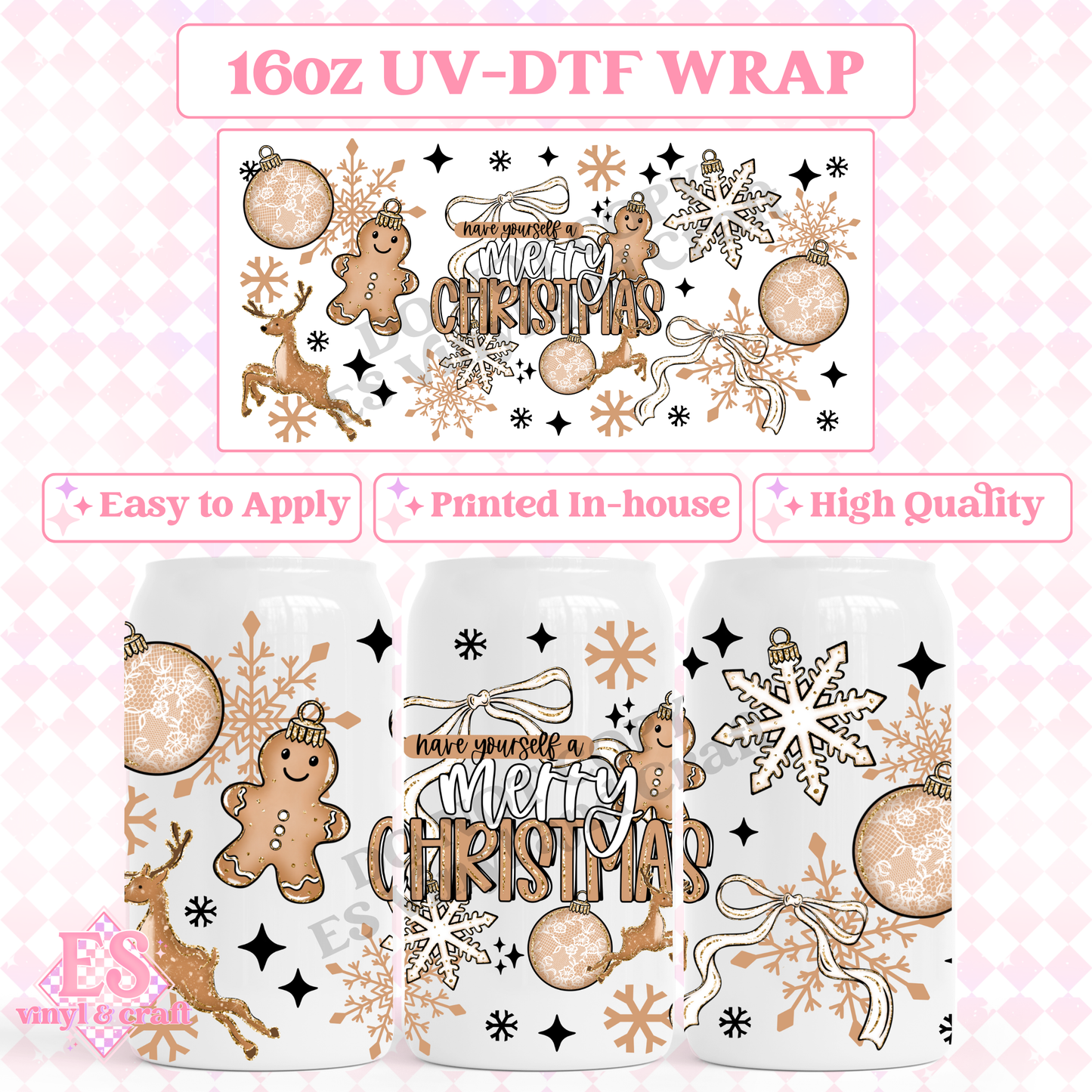 Merry Little Christmas - 16oz Beer Can / Libbey UV-DTF image 0