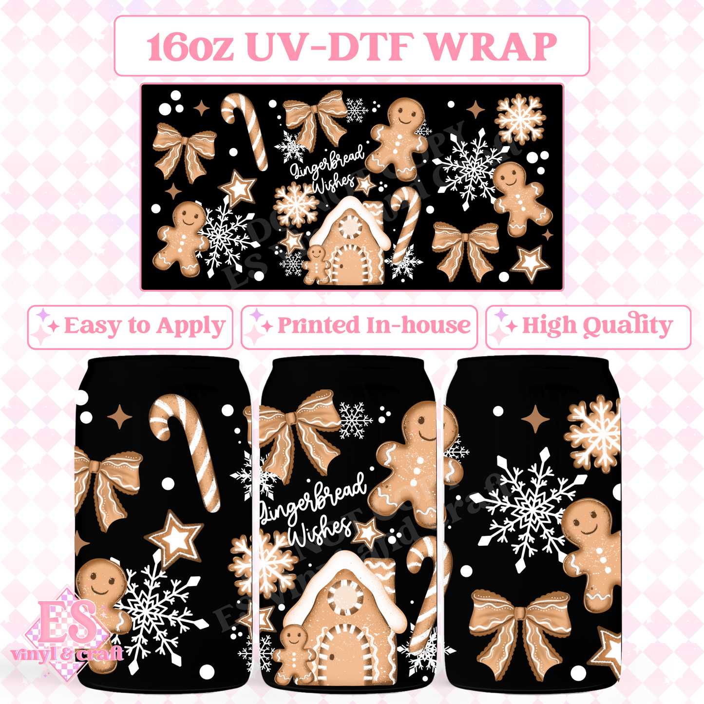 Gingerbread Wishes - 16oz Beer Can / Libbey UV-DTF Tran image 0