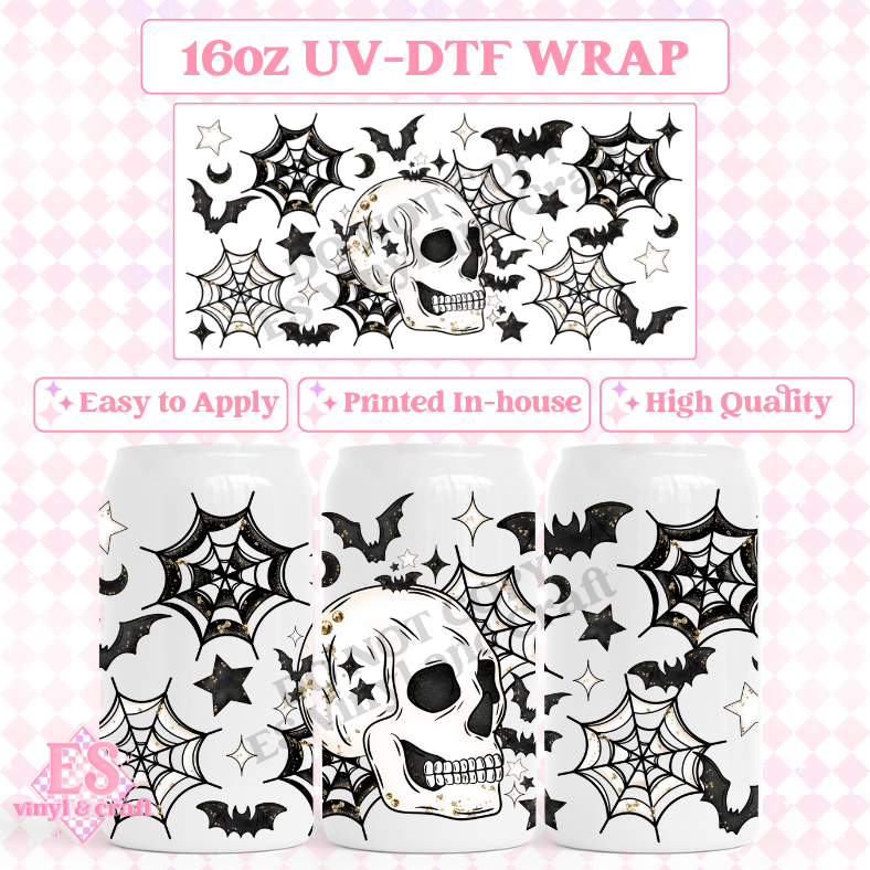 Web Skull - 16oz Beer Can / Libbey UV-DTF image 0