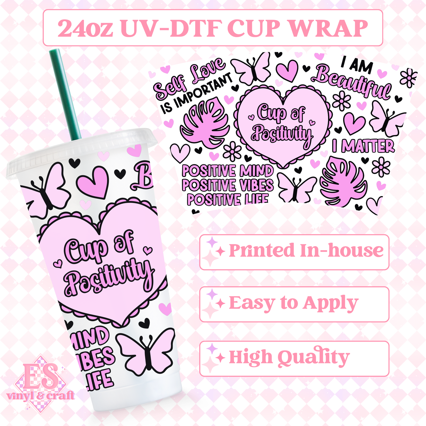 Cup of Positivity - UVDTF 24oz Cold Cup Wrap image 0