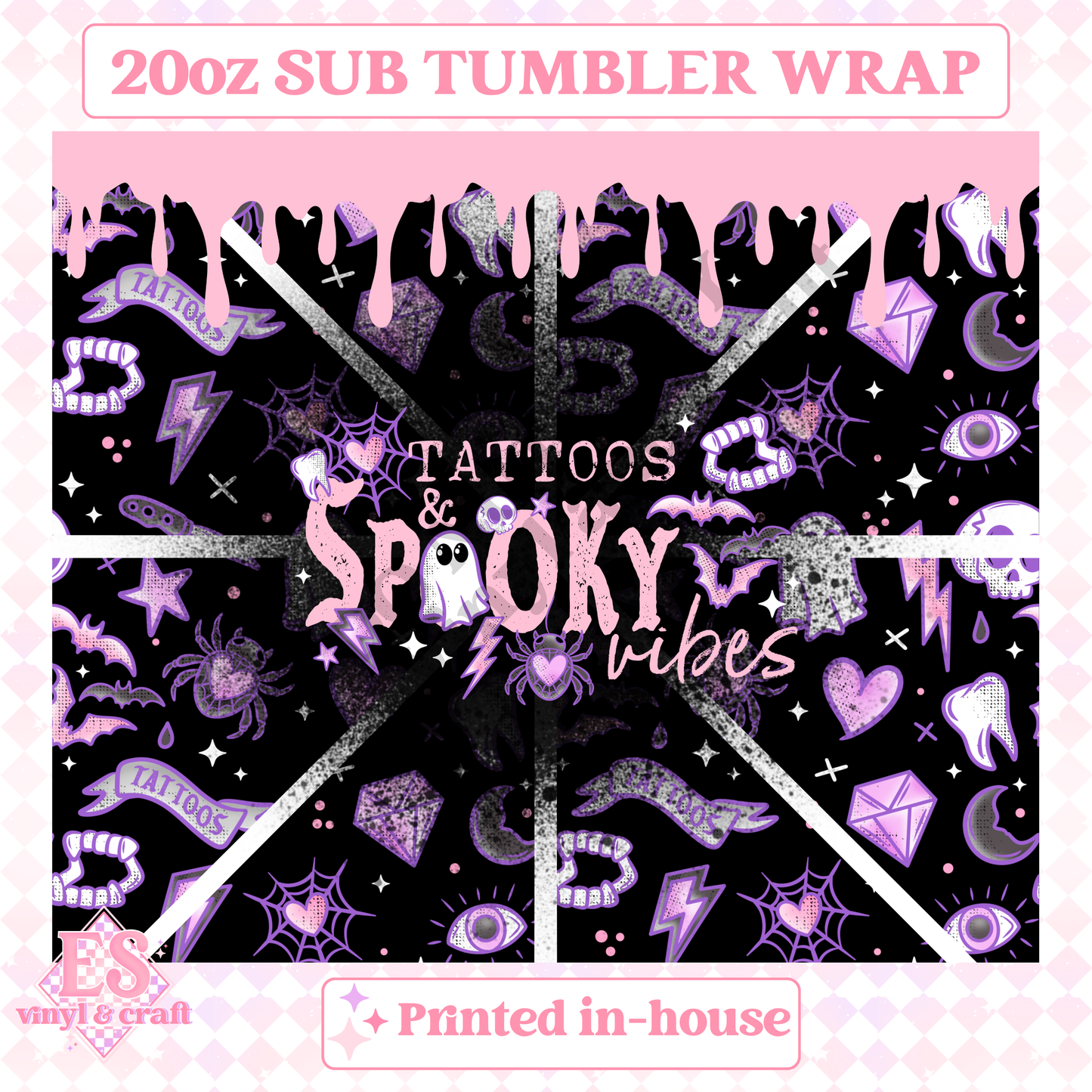 Tattoos and Spooky Vibes - Full 20oz Tumbler Sublimation Print image 1