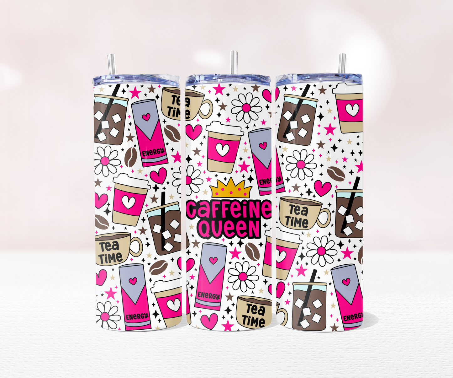 Caffeine Queen - Full 20oz Tumbler Sublimation Ready To Print image 0