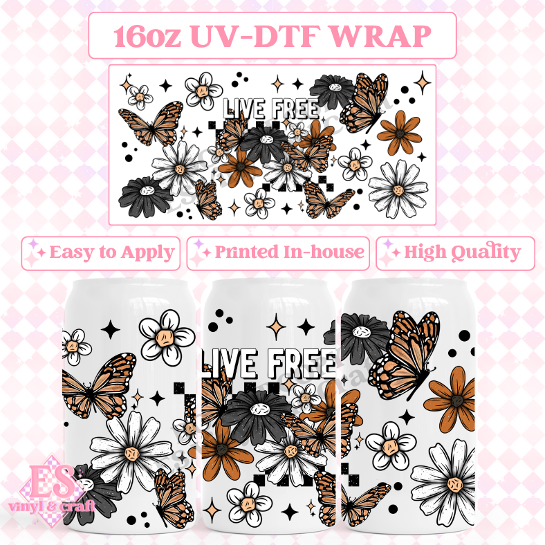 Live Free - 16oz Beer Can / Libbey UV-DTF Transfer image 0