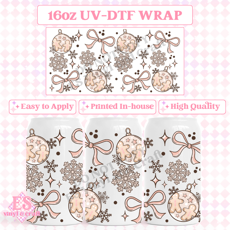 Gingerbread Ornaments - 16oz Beer Can / Libbey UV-DTF Transfer image 0
