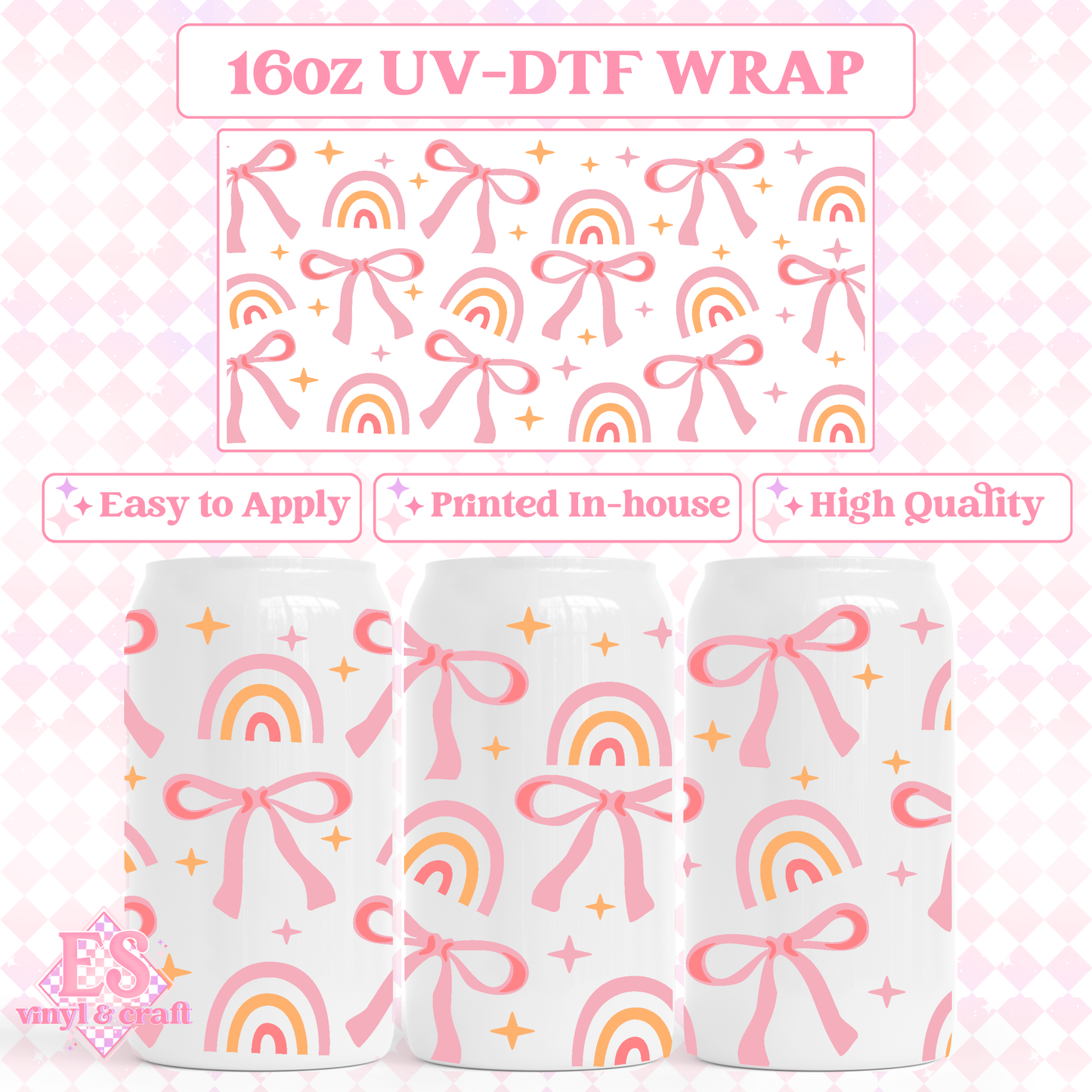 Rainbows and Bows - 16oz Beer Can / Libbey UV-DTF Transfer image 0