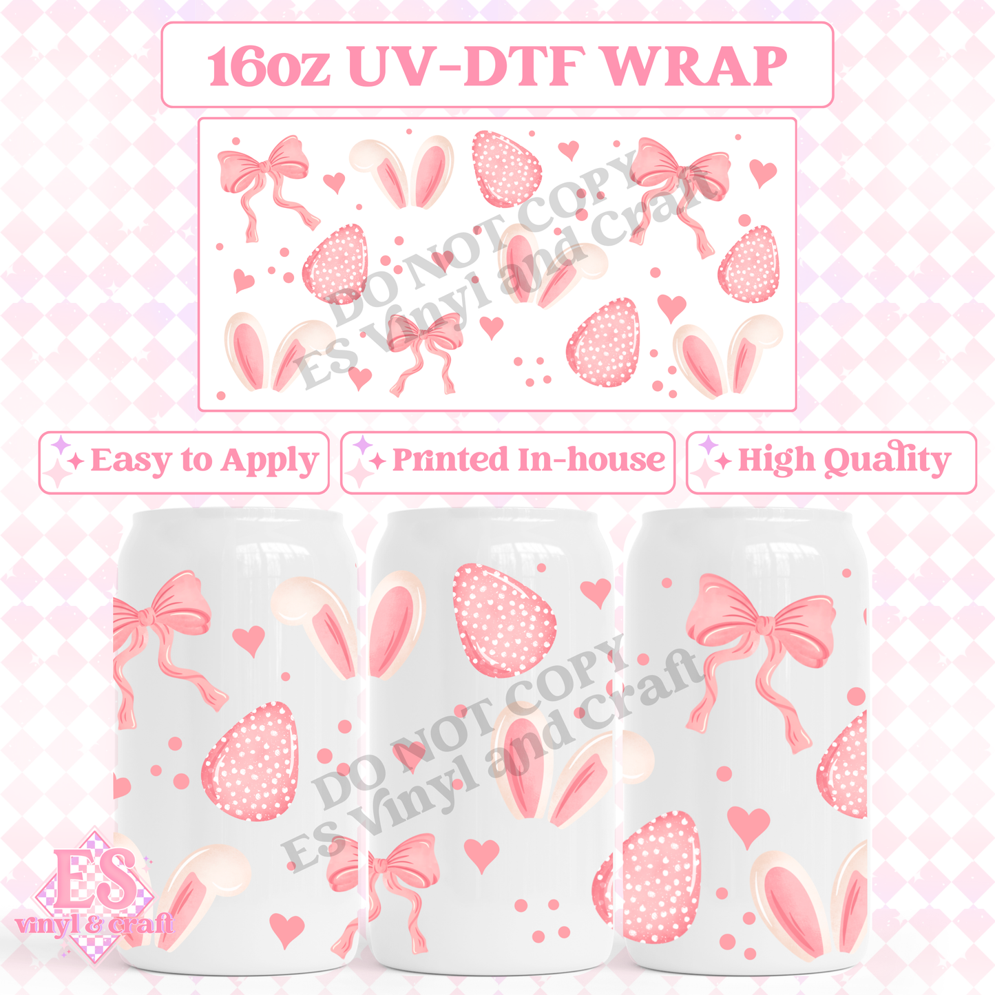 Pink Easter - 16oz Beer Can / Libbey UV-DTF Transfer image 0