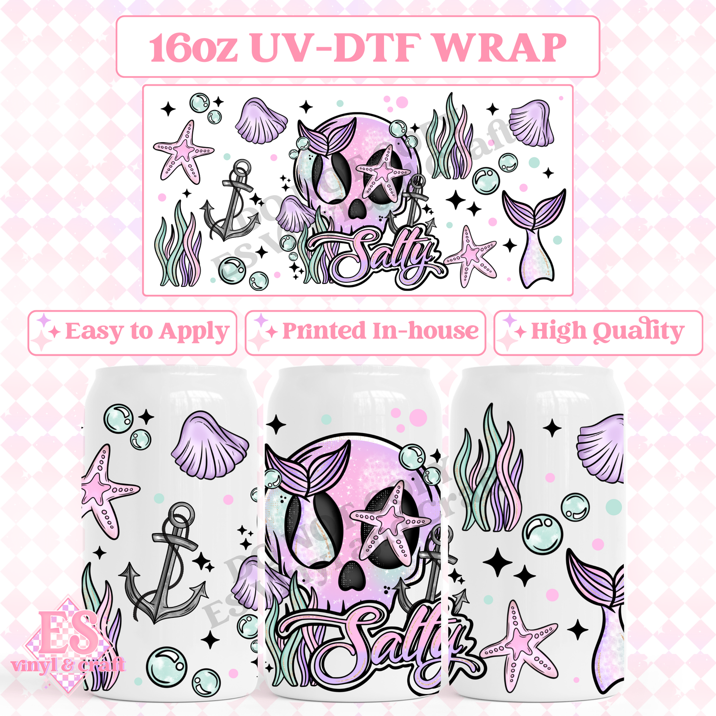 Salty Mermaid - 16oz Beer Can / Libbey UV-DTF Transfer image 0