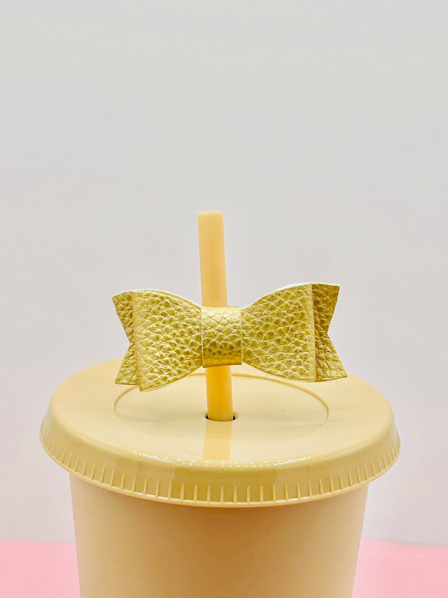 Mini Bow Straw Topper - Faux Leather Gold image 0