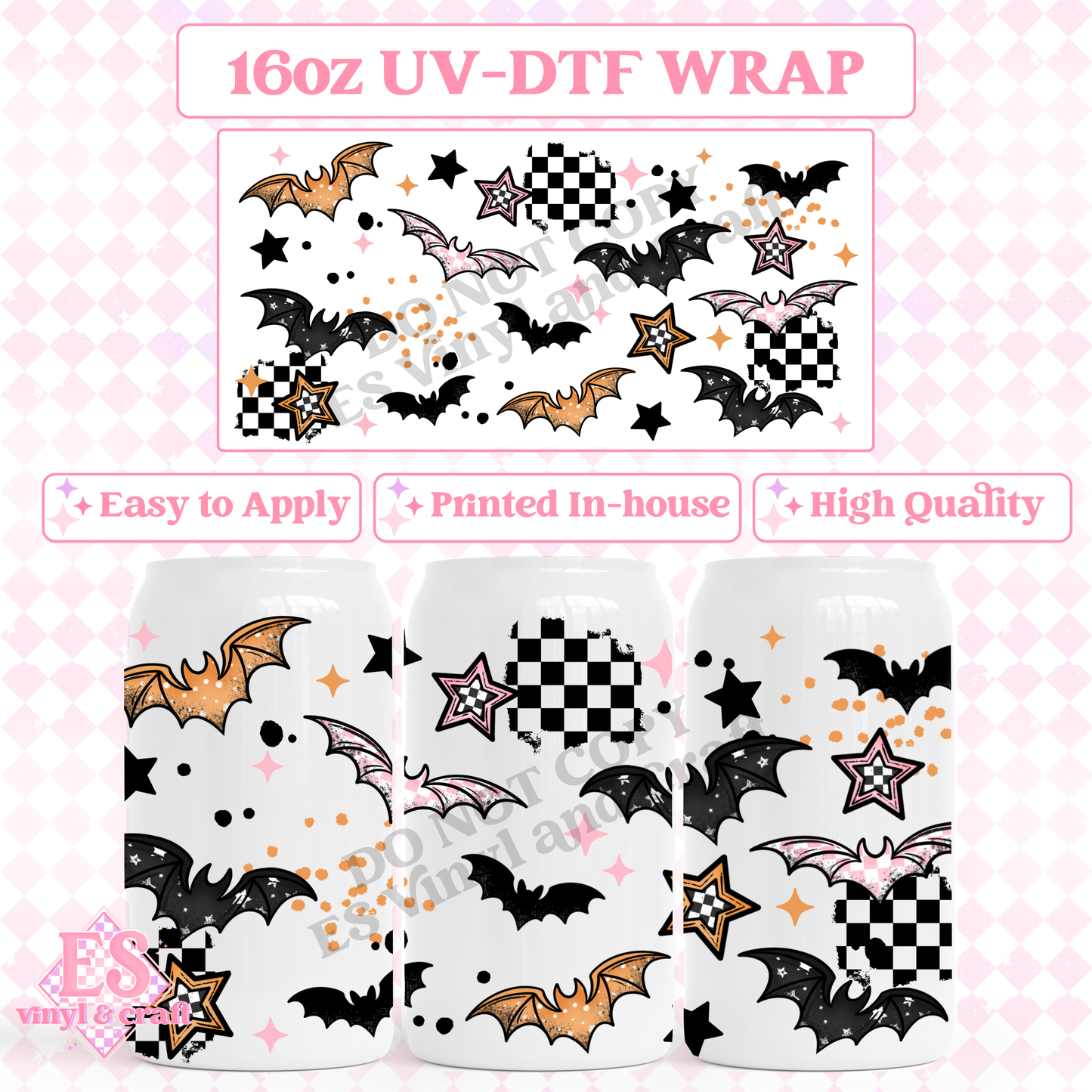 Grunge Bats - 16oz Beer Can / Libbey UV-DTF Transfer image 0