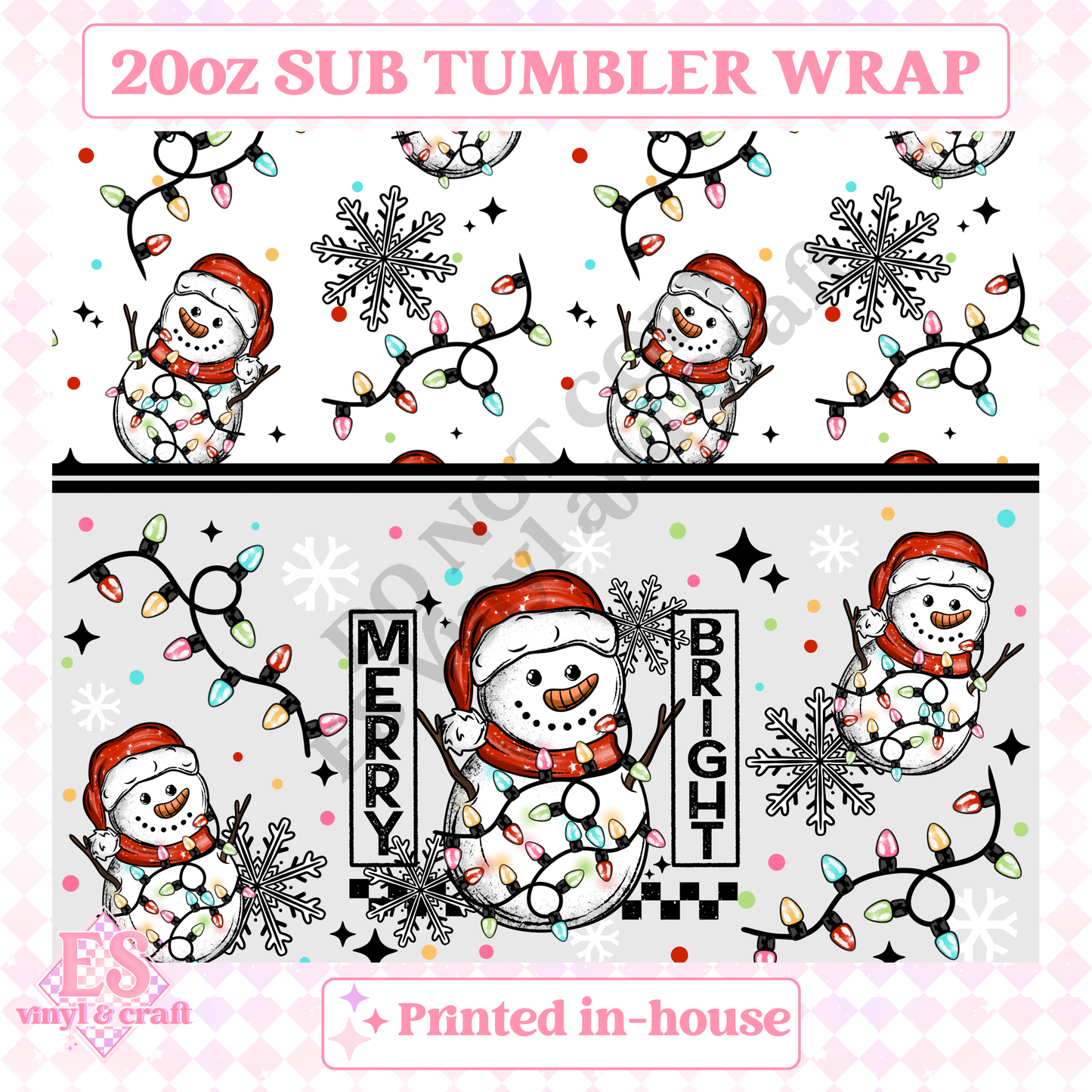Merry and Bright Snowman - Full 20oz Tumbler Sublimation Print image 1