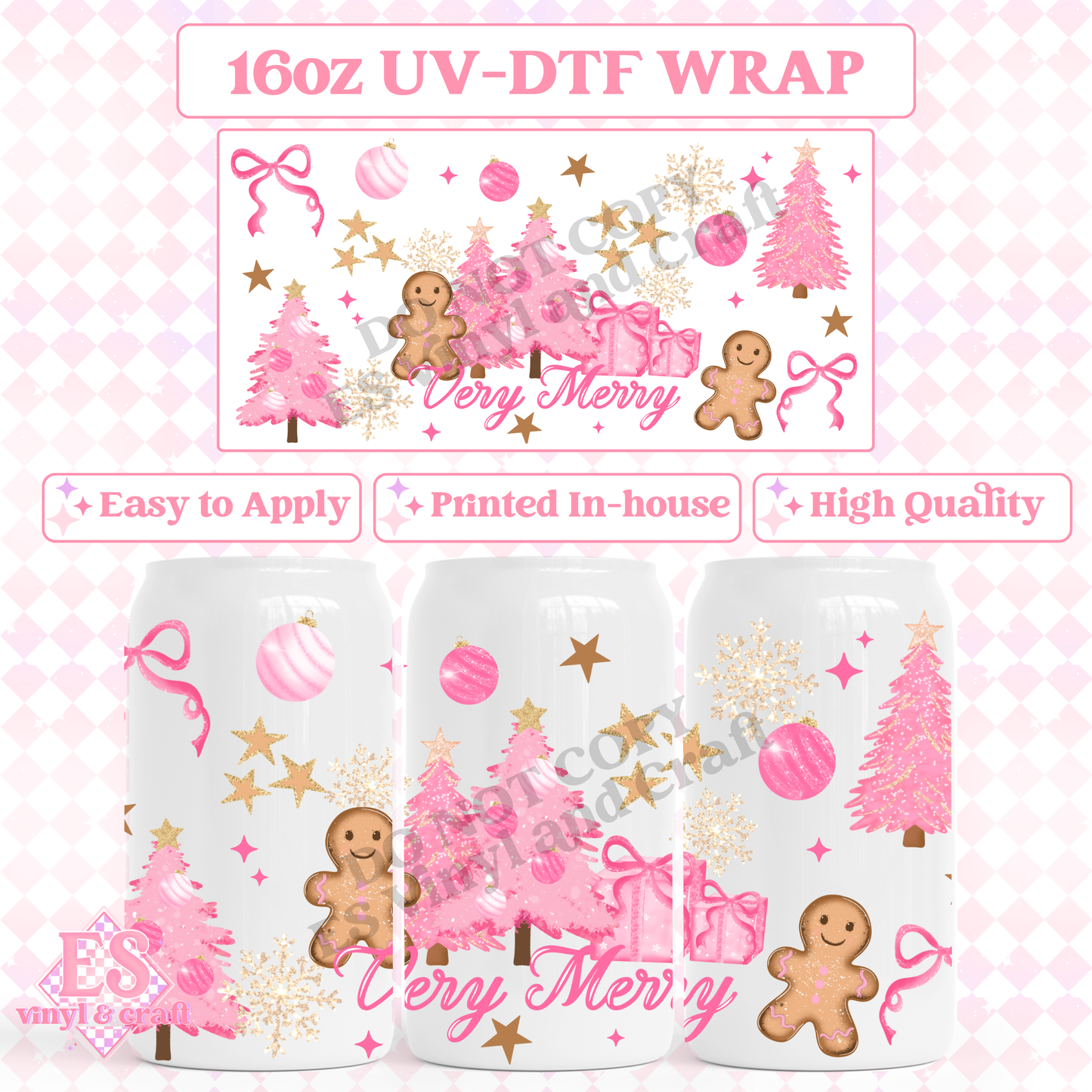 Very Merry Pink - 16oz Beer Can / Libbey UV-DTF Transfer image 0