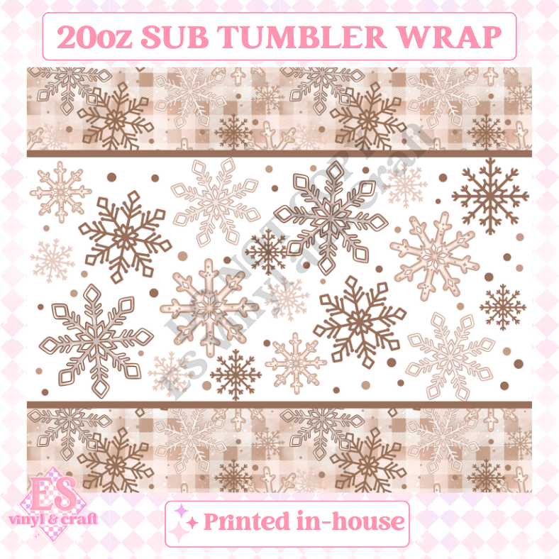 Tan Snowflakes - Full 20oz Tumbler Sublimation Ready Print image 1