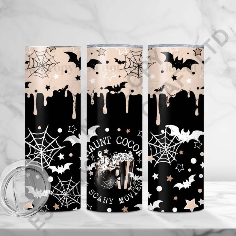 Haunt Cocoa and Scary Movies - Full 20oz Tumbler Sublimation Ready Print image 0