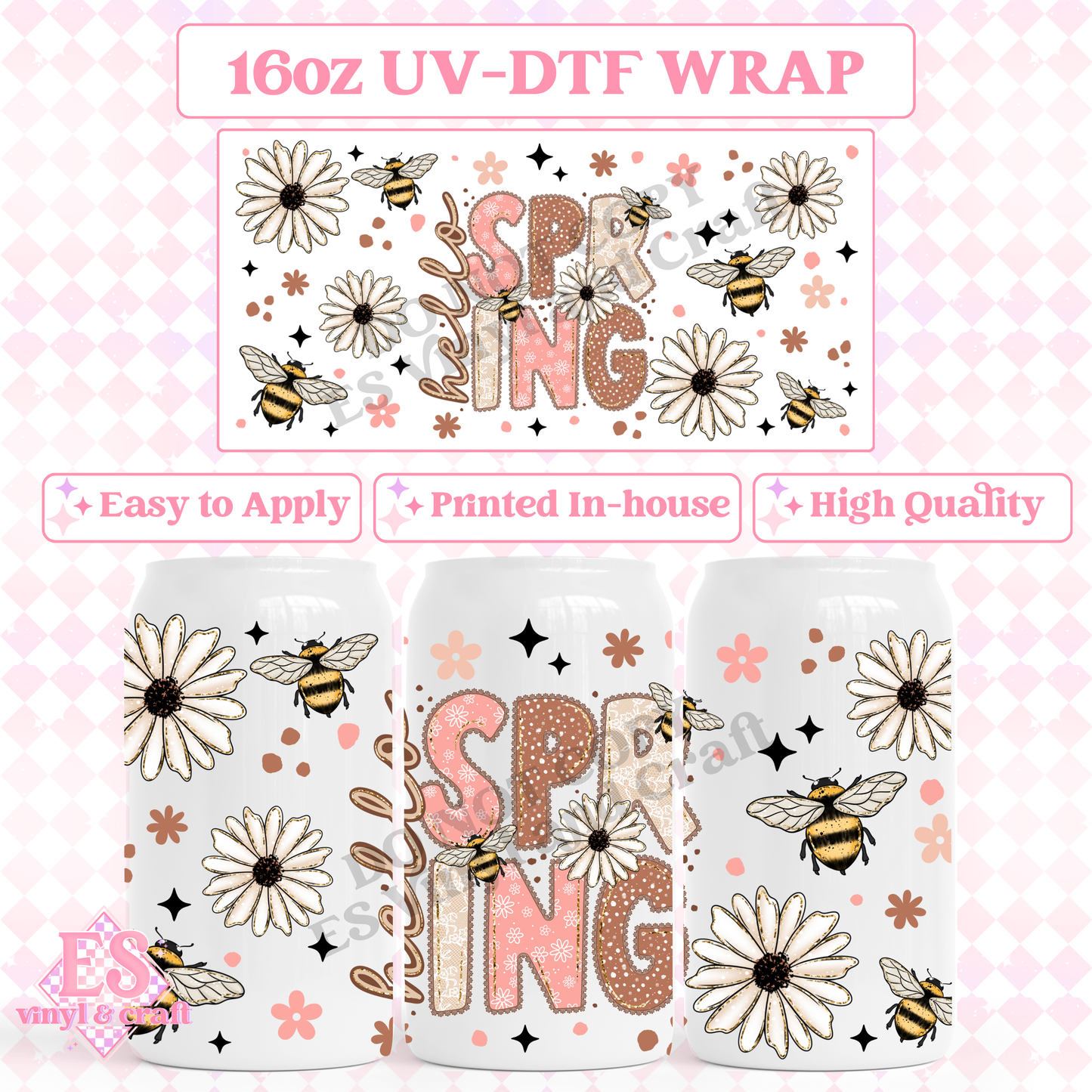 Hello Spring - 16oz Beer Can / Libbey UV-DTF image 0