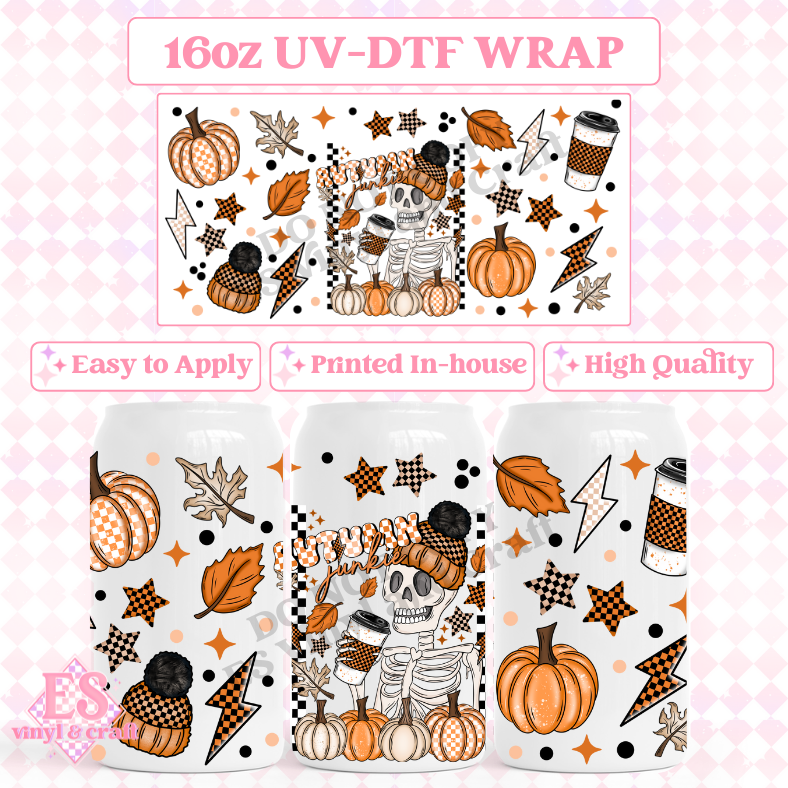 Autumn Junkie - 16oz Beer Can / Libbey UV-DTF image 0