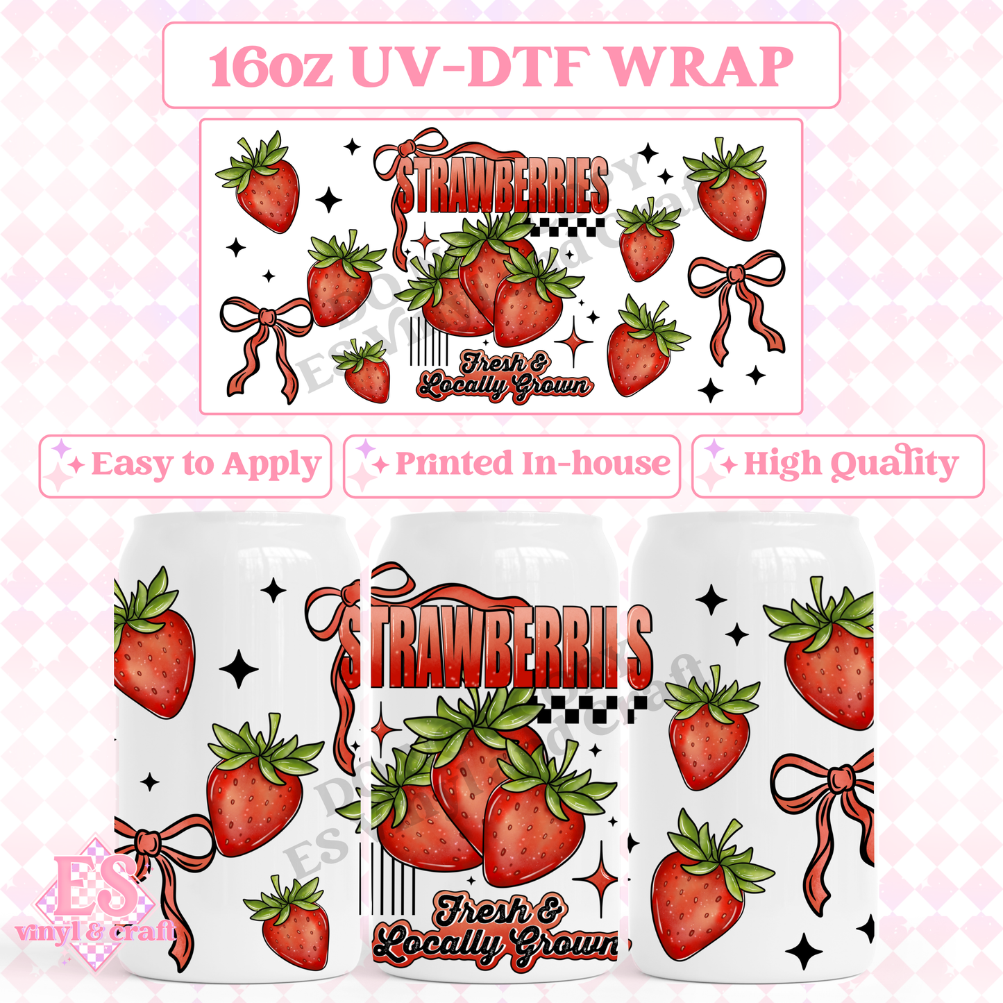 Strawberries - 16oz Beer Can / Libbey UV-DTF Transfer image 0