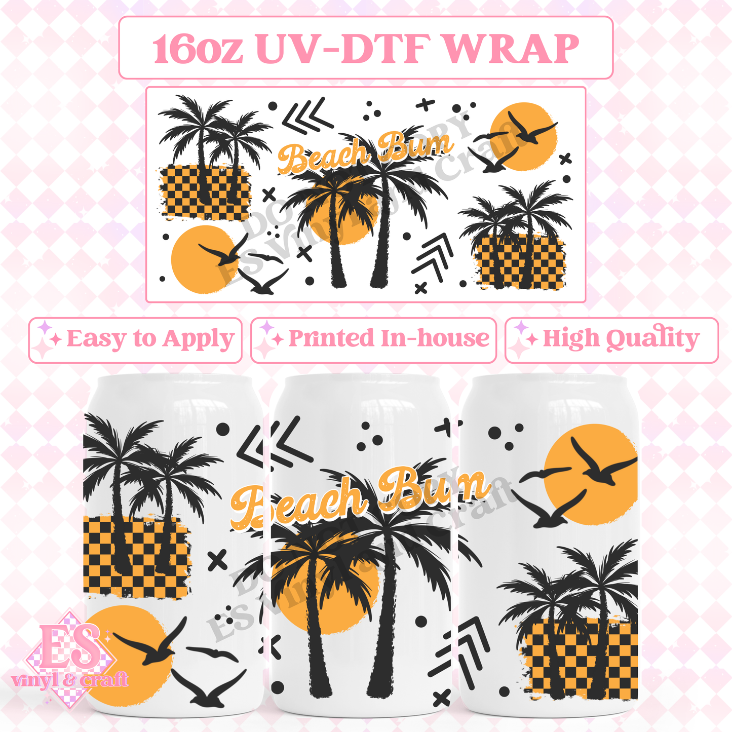 Beach Bum Yellow - 16oz Beer Can / Libbey UV-DTF Transfer image 0