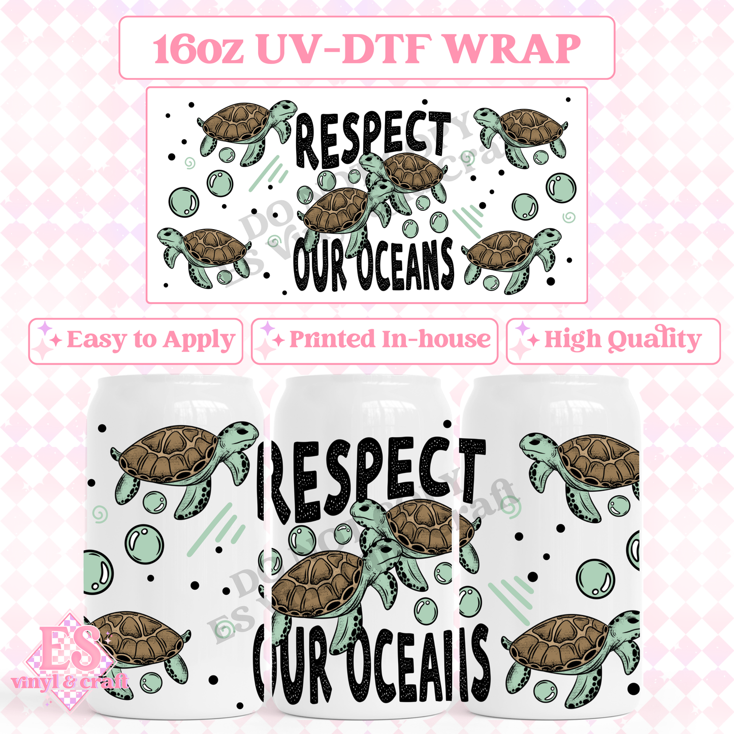 Respect Our Oceans - 16oz Beer Can / Libbey UV-DTF Transfer image 0