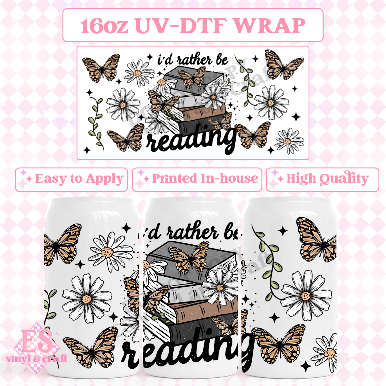 I'd Rather be Reading - 16oz Beer Can / Libbey UV-DTF Transfer image 0