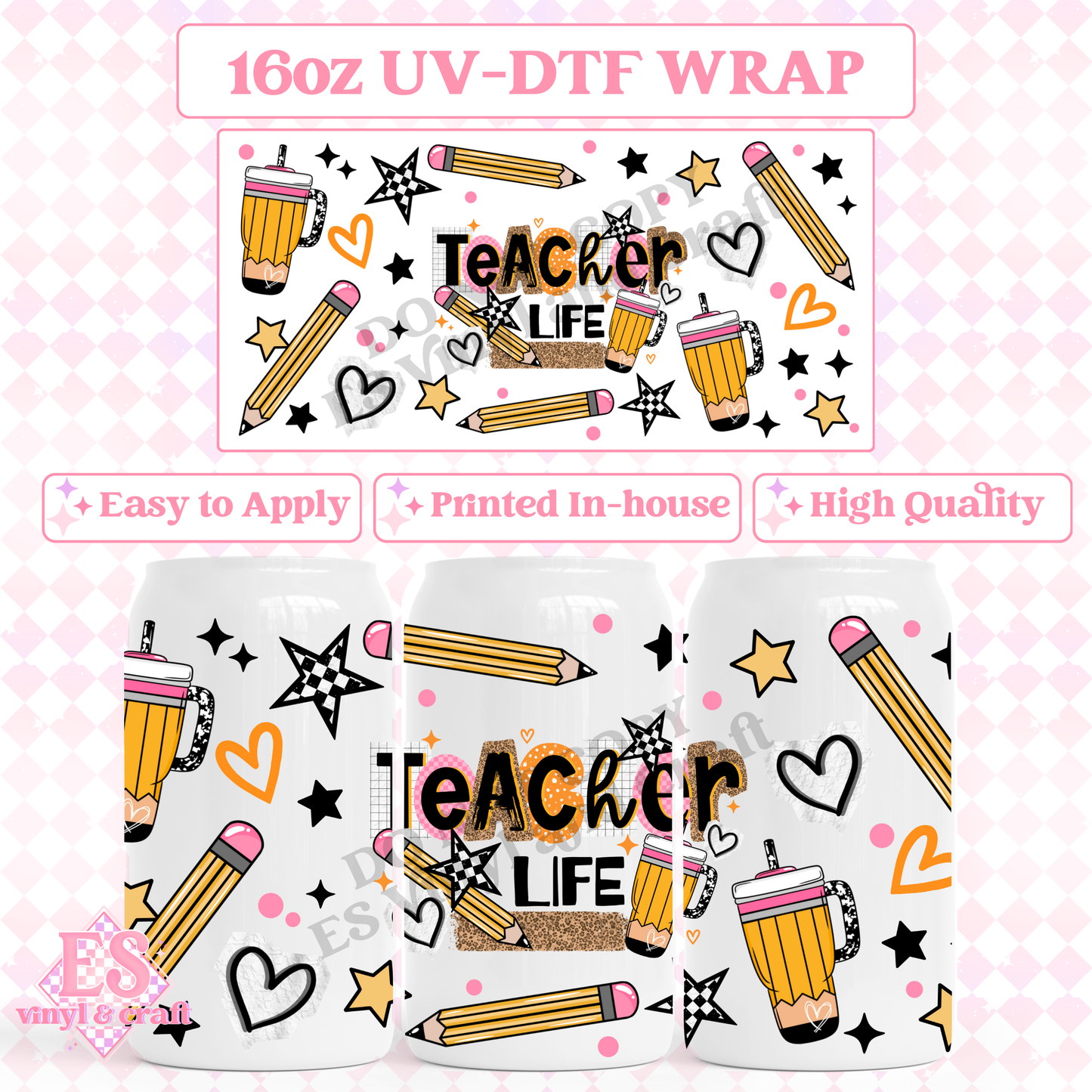 Teacher Life - 16oz Beer Can / Libbey UV-DTF image 0