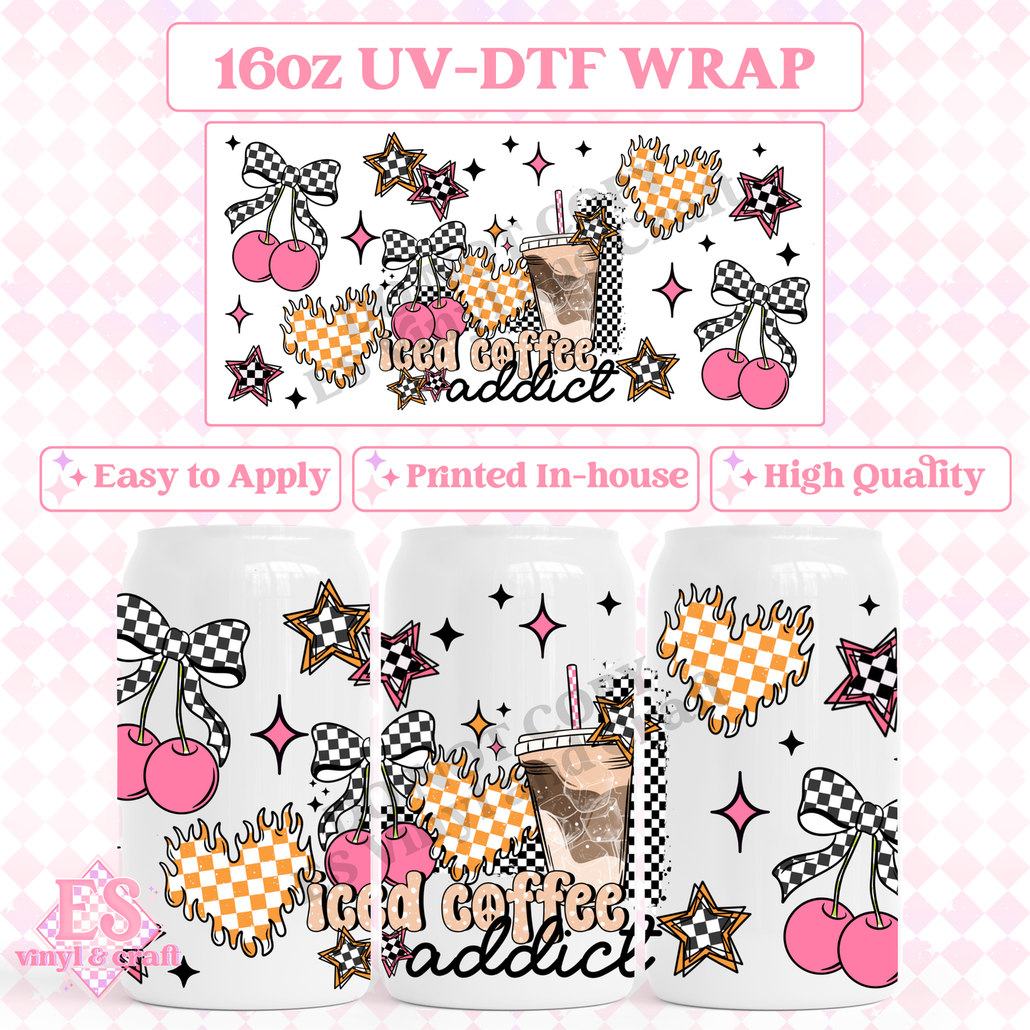 Iced Coffee Addict - 16oz Beer Can / Libbey UV-DTF Transfer image 0