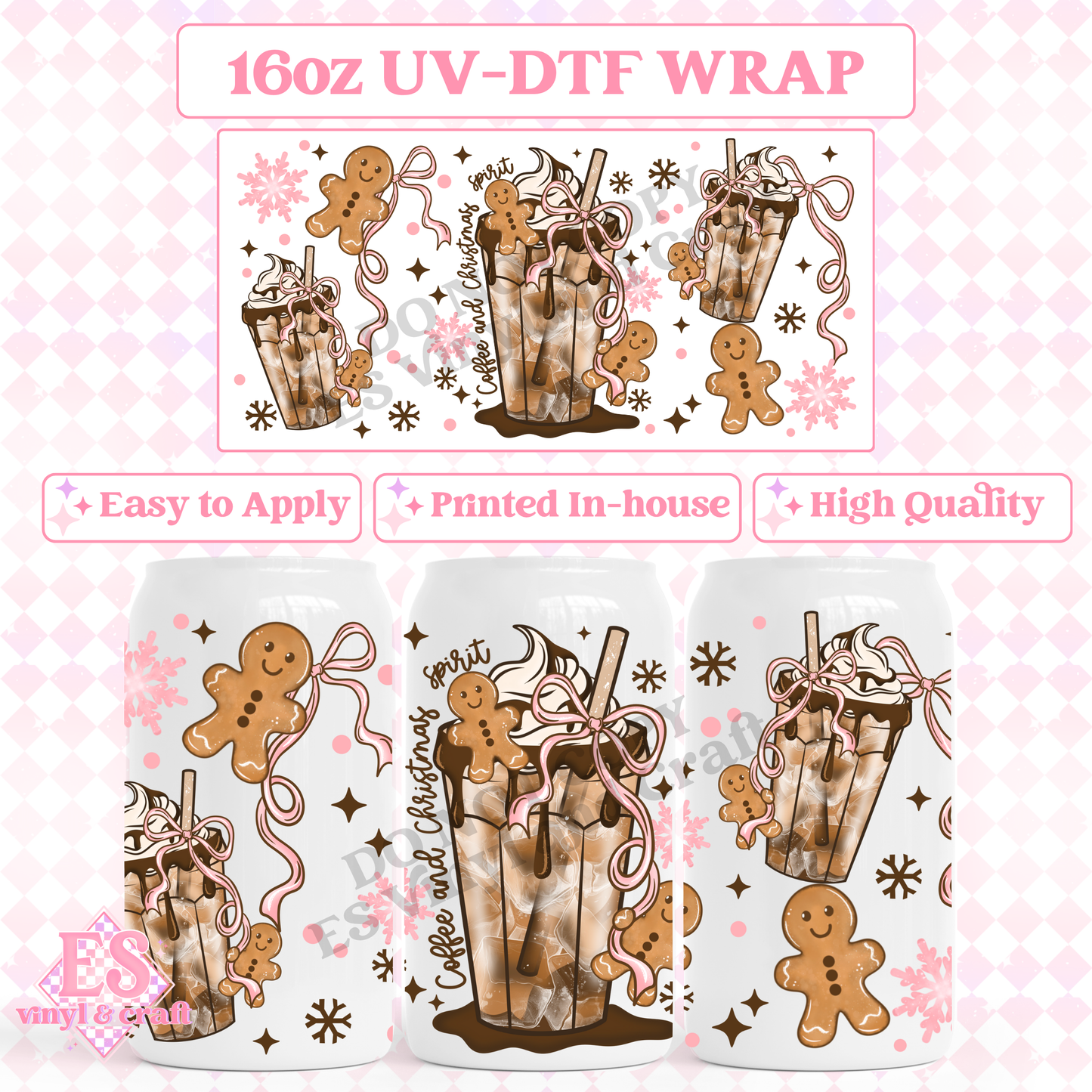 Gingerbread Bow Coffee - 16oz Beer Can / Libbey UV-DTF image 0