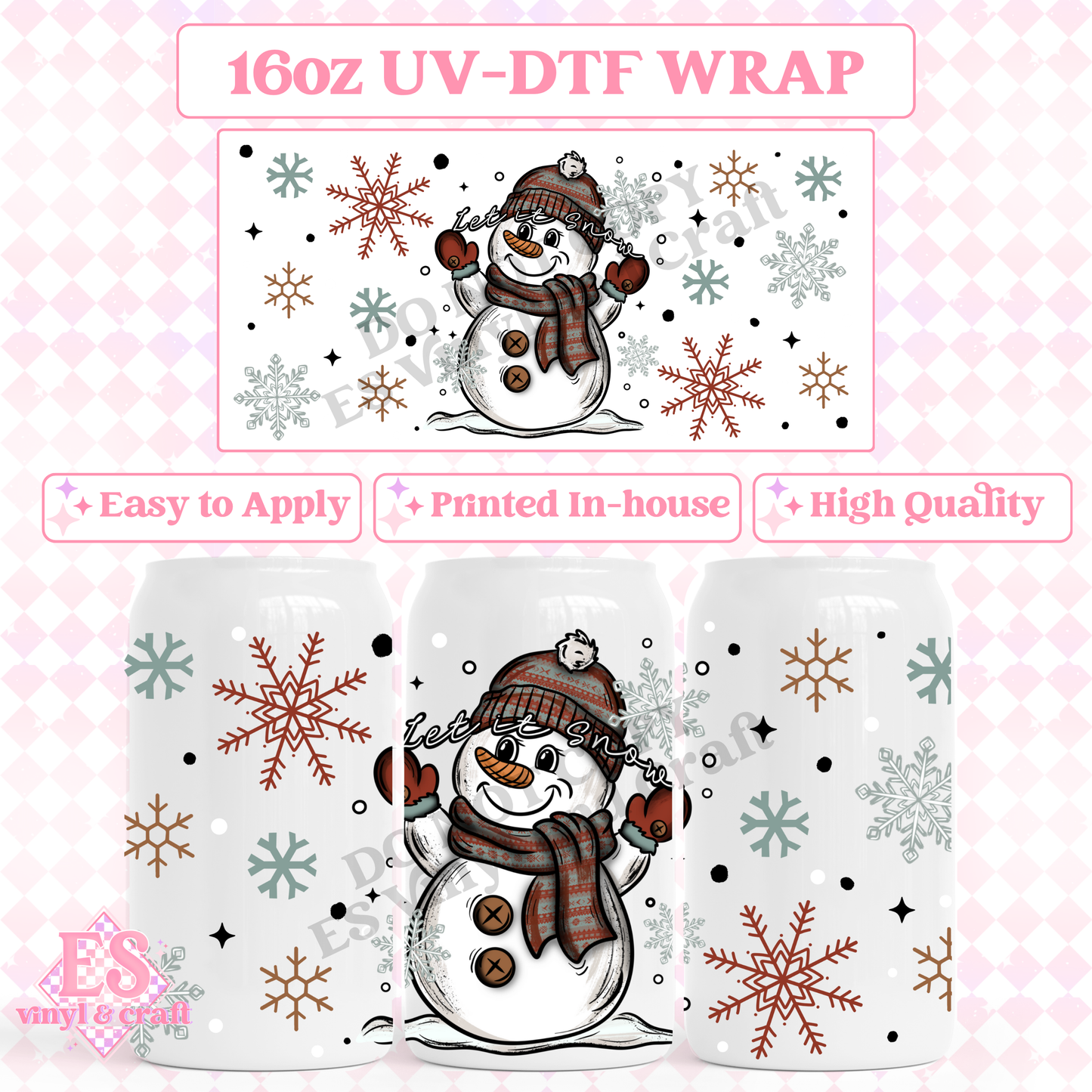 Let It Snow Happy Snowman - 16oz Beer Can / Libbey UV-DTF image 0