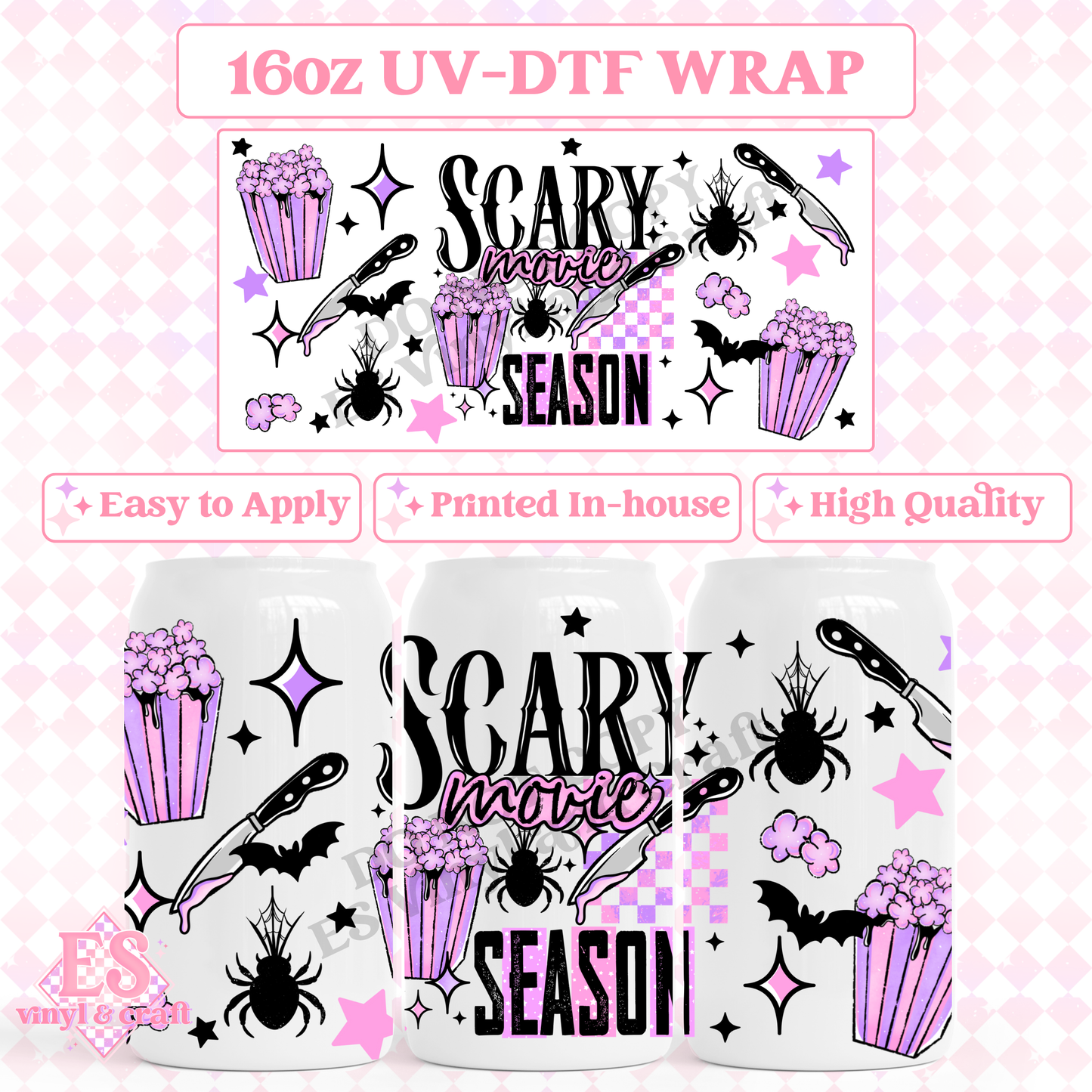 Scary Movie Season - 16oz Beer Can / Libbey UV-DTF Transfer image 0