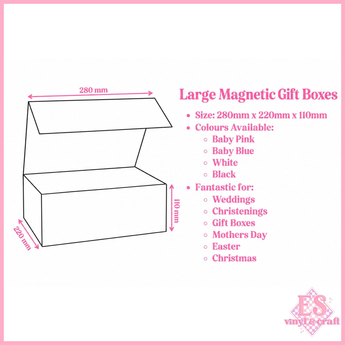 Magnetic Gift Box Baby Pink - 280mm x 220mm x 110mm