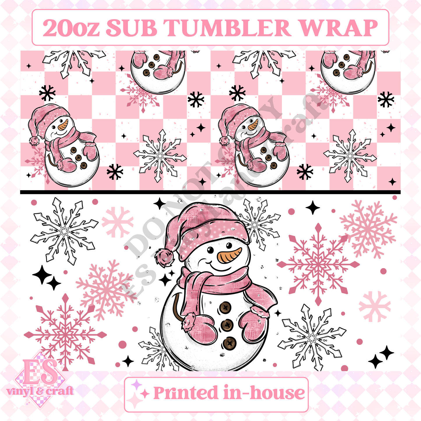 Pink Snowman - Full 20oz Tumbler Sublimation Print image 1